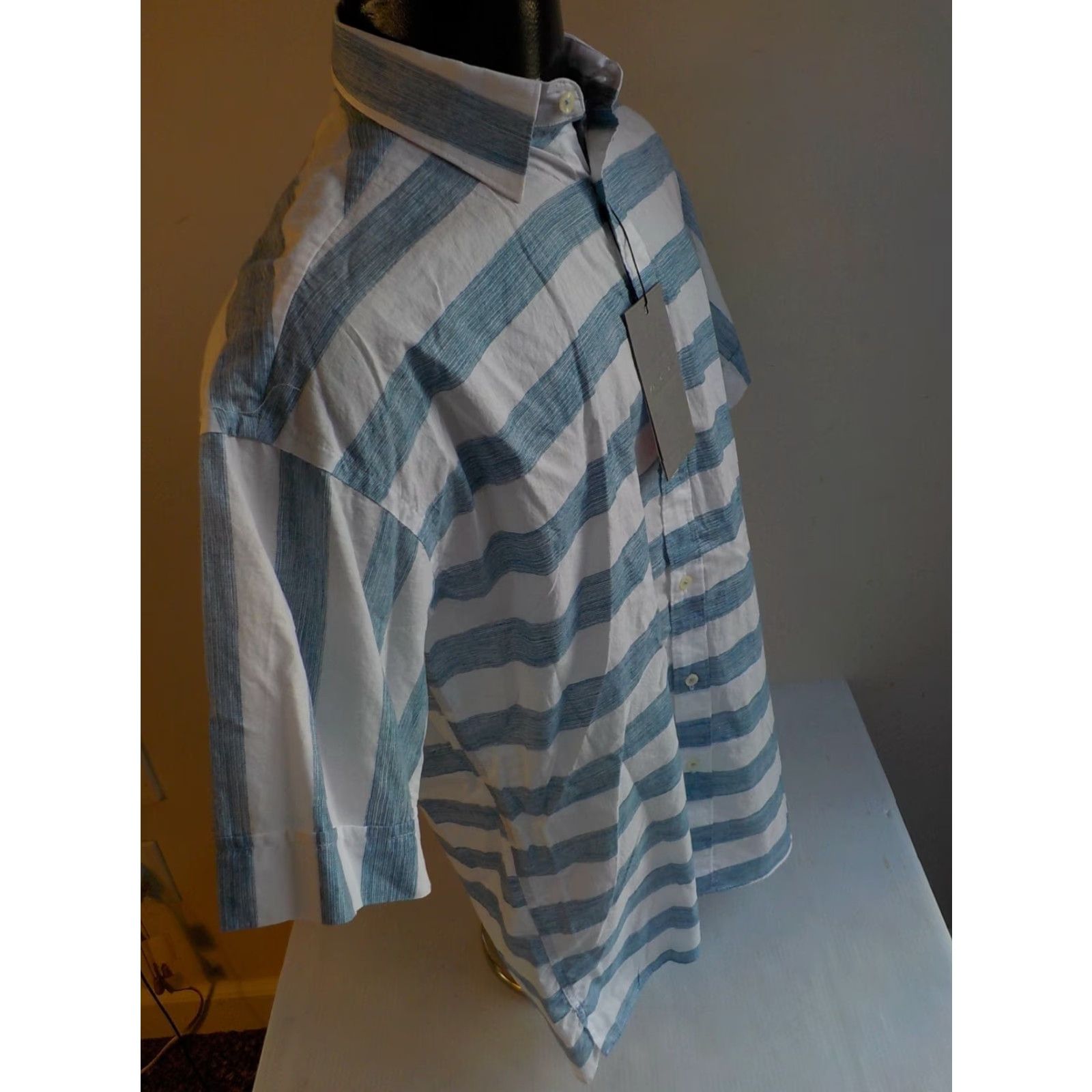 Zara ZARA MAN SS Button Front Striped Shirt Cotton White/Blue SZ SM Relaxed Fit NWT Shirt Mens Size US S / EU 44-46 / 1 - 3 Thumbnail