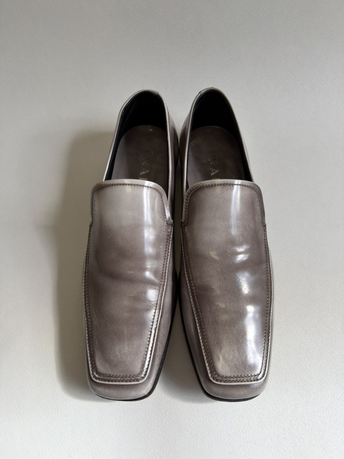 Prada Burnished Gray Leather Square Toe Loafers Size US 8.5 / EU 41-42 - 8 Thumbnail