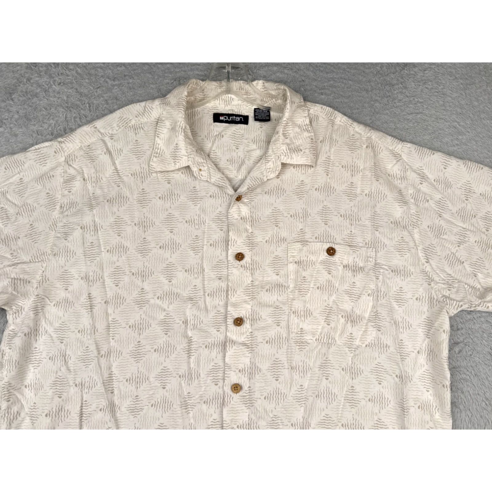 Vintage Puritan Shirt Men XL White Gray Hawaiian Waves 100% Rayon Pocket Mens Size US XL / EU 56 / 4 - 4 Thumbnail