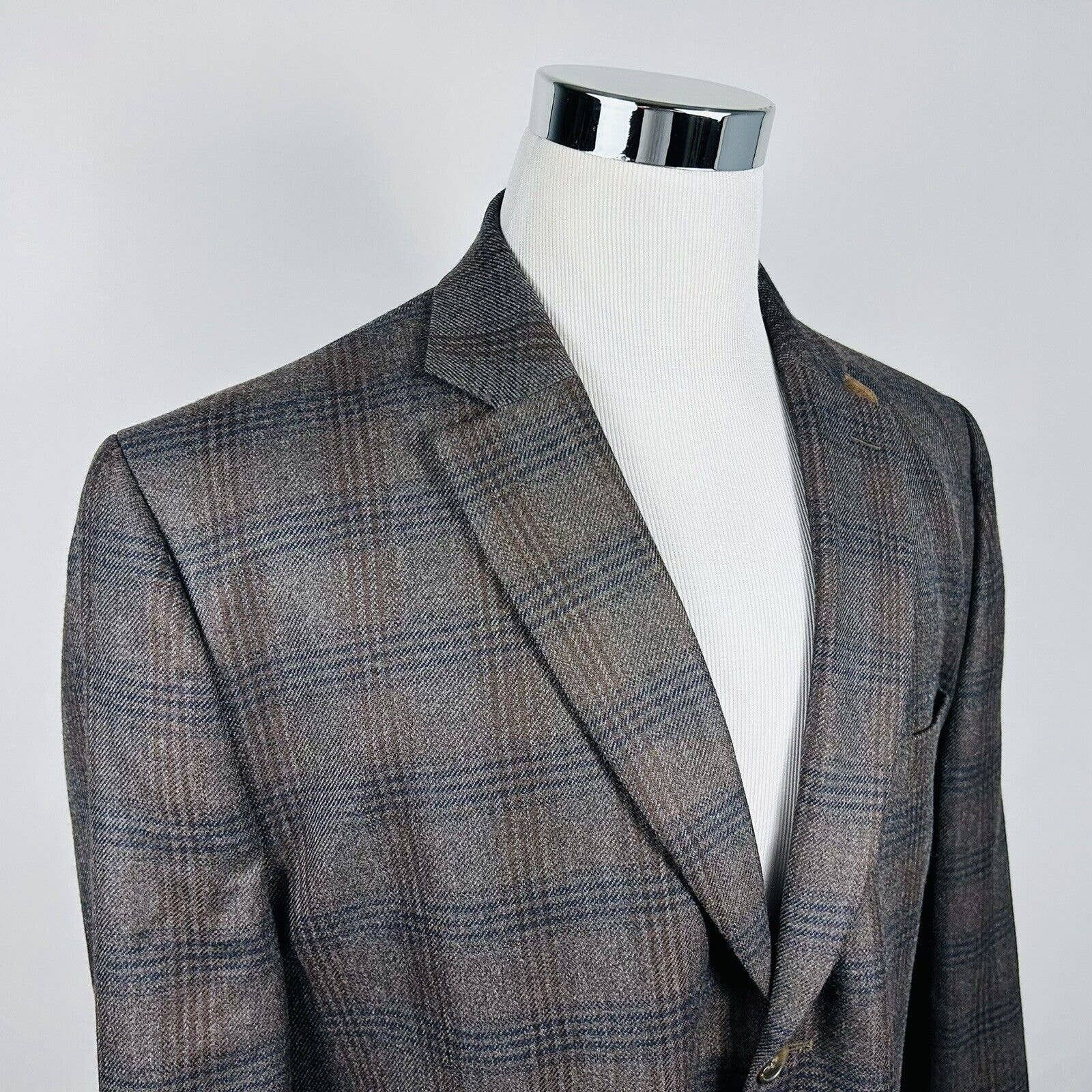 Joseph Abboud Joseph Abboud 46L Sport Coat Elbow Patches Wool Brown Plaid Grailed