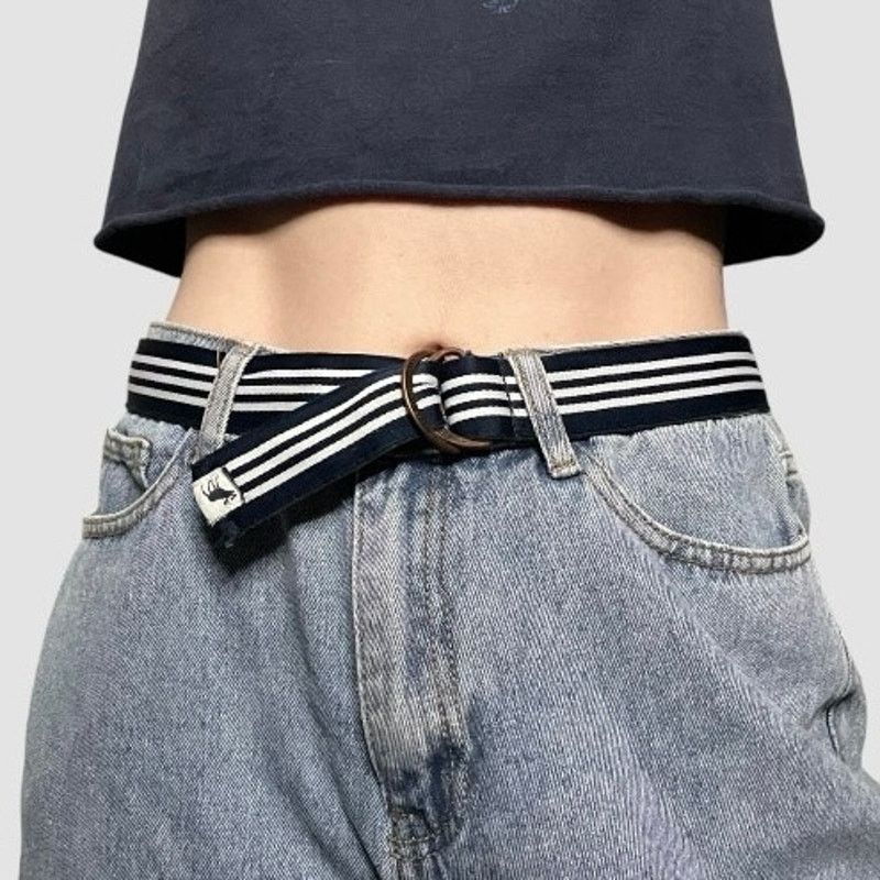Abercrombie & Fitch Abercrombie & Fitch Navy Blue + White Striped D-Ring Belt Size ONE SIZE - 1 Thumbnail