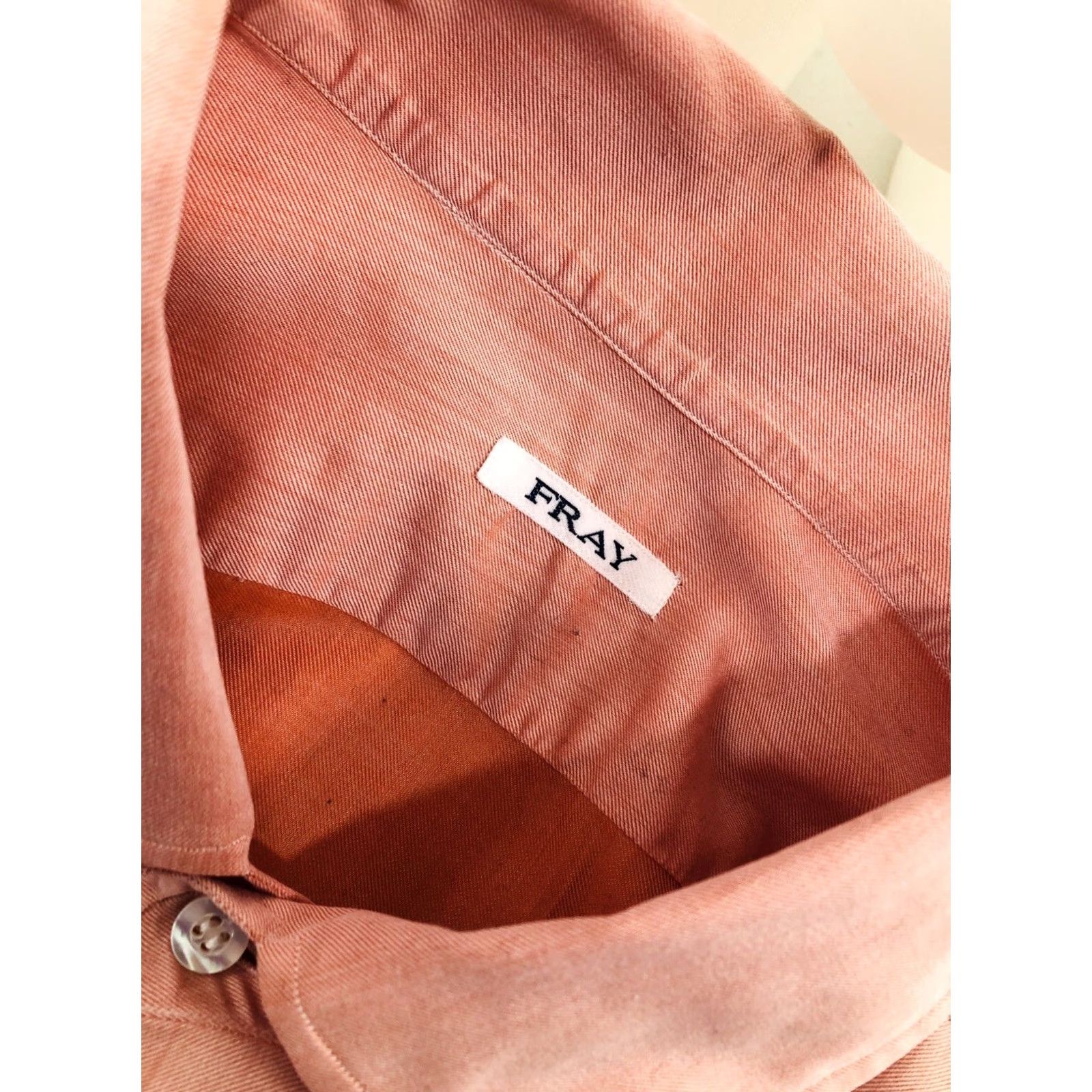 Vintage Fray Italy Mens L Cotton Shirt Button-Up Long Sleeve Chambray Pink Salmon XXL? Size US L / EU 52-54 / 3 - 5 Thumbnail