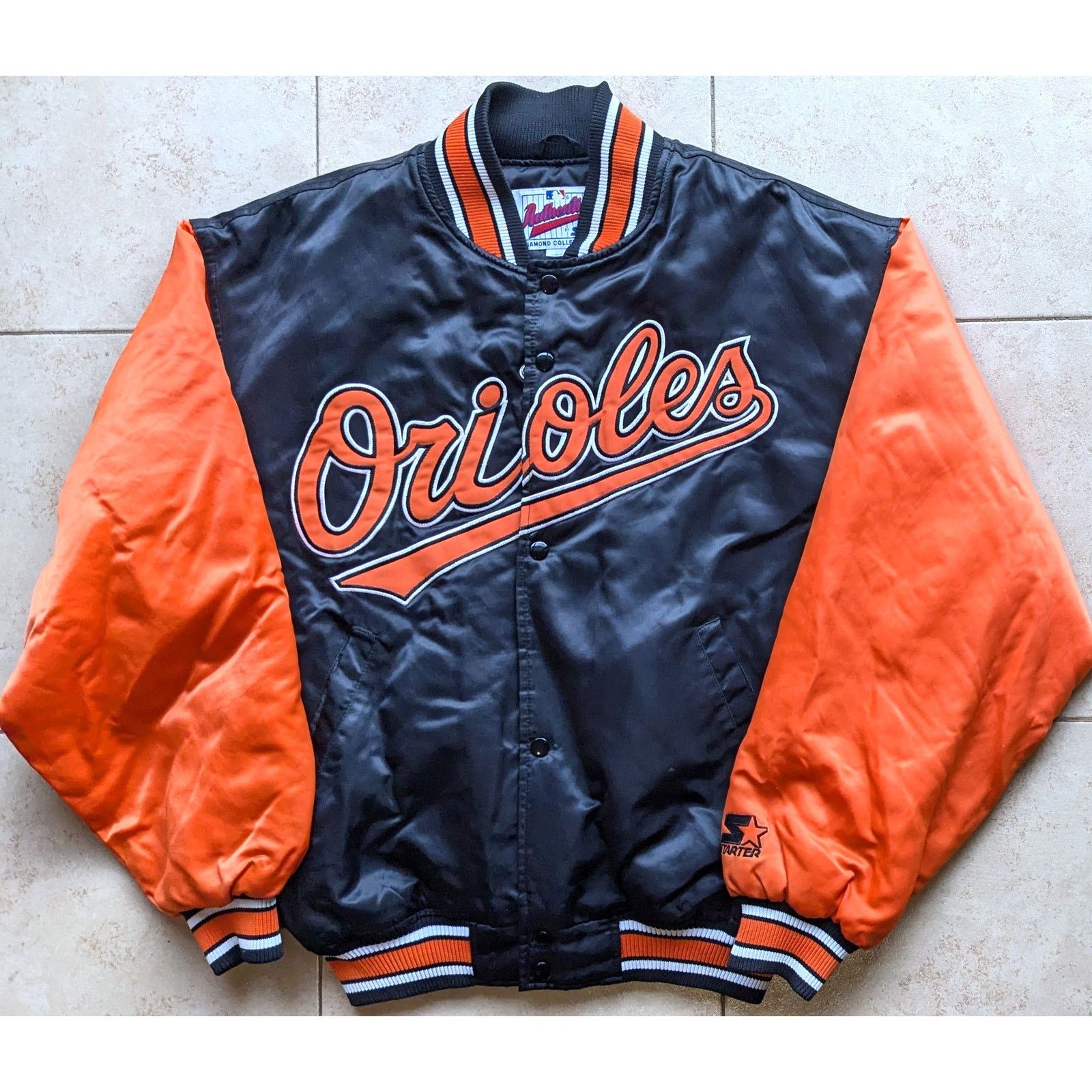 MLB × Starter Baltimore Orioles 90s satin bomber Diamond M black MLB vtg Size US M / EU 48-50 / 2 - 6 Thumbnail
