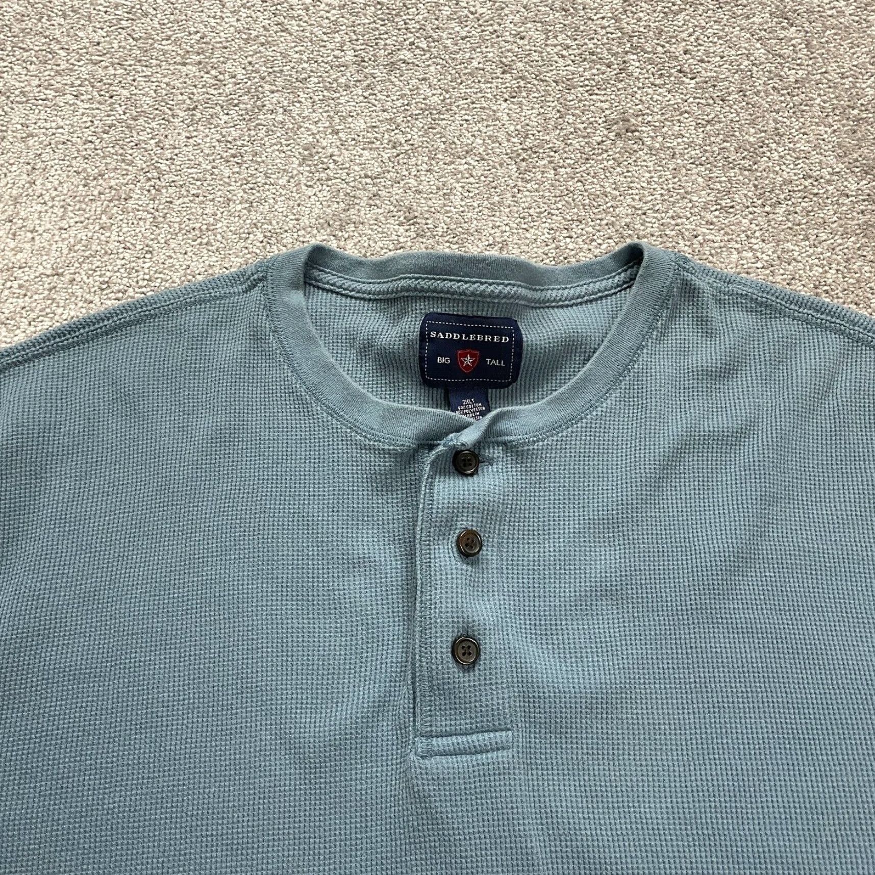 Vintage Saddlebred Mens Sweater Henley 2XLT Blue Waffle-Knit Long Sleeve Pullover Casual Shirt Size US XXL / EU 58 / 5 - 2 Thumbnail