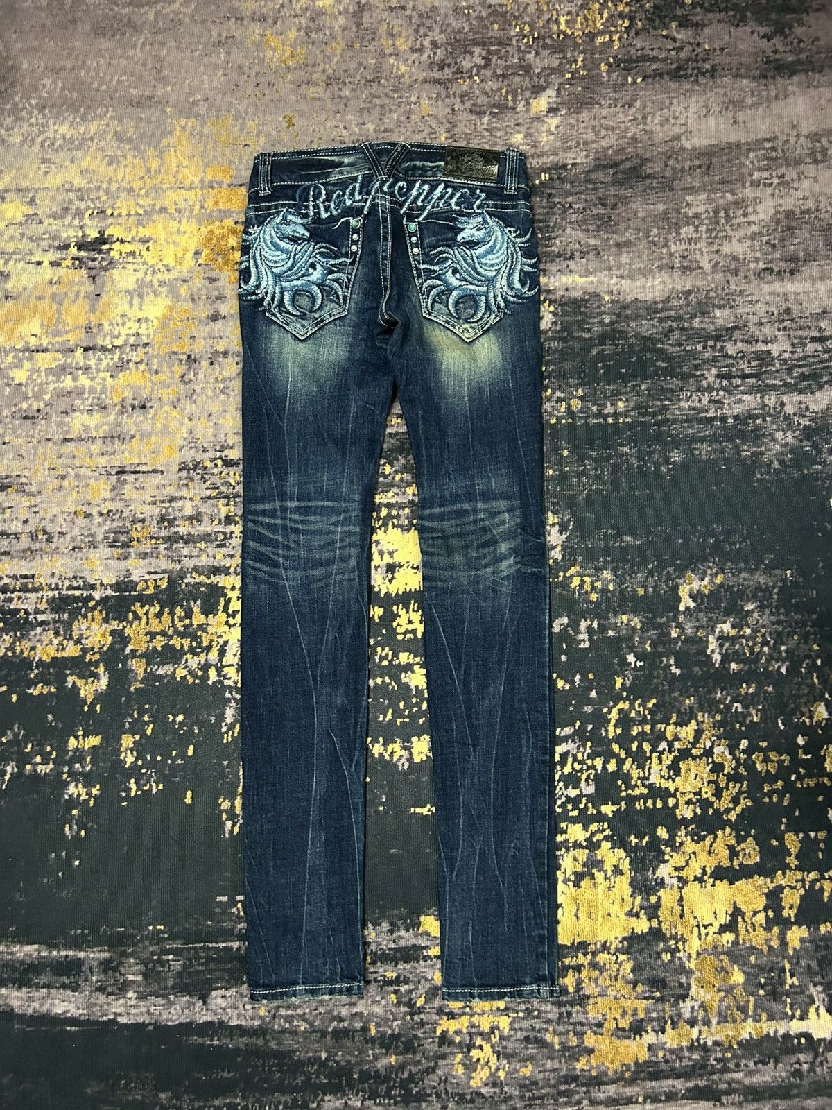 Tornado Mart Red Pepper Pegasus Embroidered Pocket Back Slim Jeans Size US 29 - 1 Thumbnail