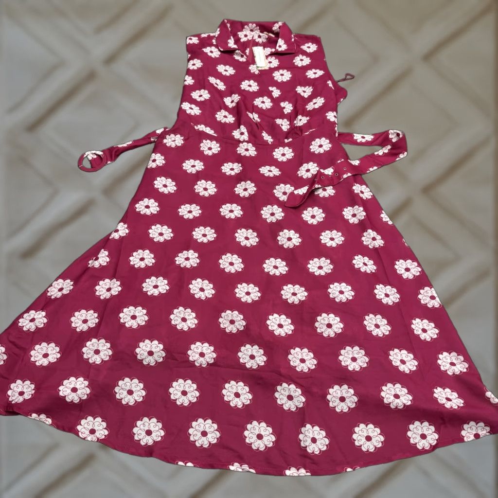 Vintage Timeless Dress Womens 5X Red Floral Collared Belted Wrap NWT Size XXL / US 16-18 / IT 52-54 - 1 Thumbnail