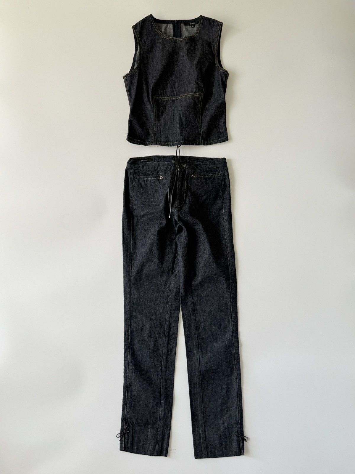 Gucci Gucci by Tom Ford S/S2000 Denim Sleeveless Tank Top & Pants Size XS / US 0-2 / IT 36-38 - 1 Thumbnail