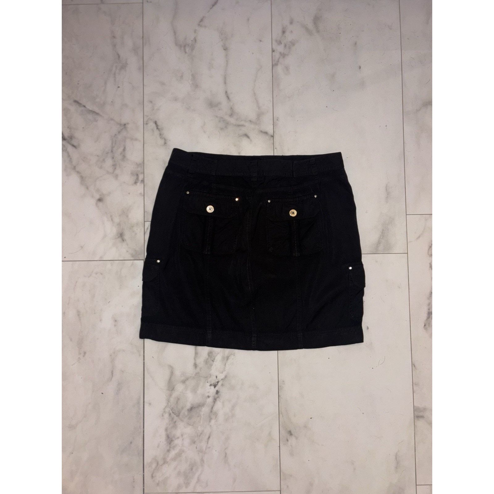 White House Black Market Y2K Black Cargo Mini Skirt Silver Hardware Pockets Goth Sz M Size 29" - 5 Thumbnail