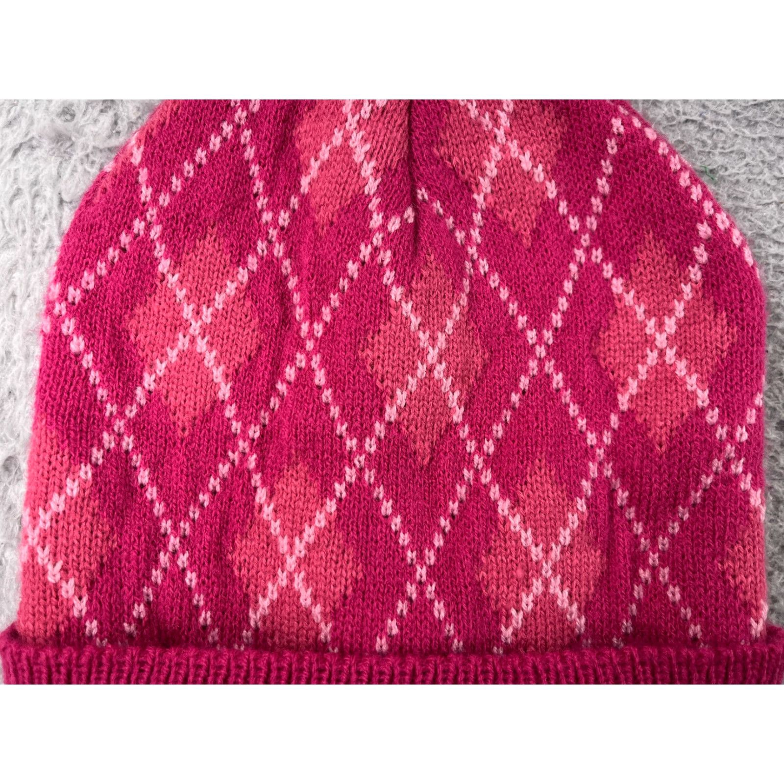 Vintage American Exchange Time LLC Beanie Adult OS Pink Argyle Knit 100% Acrylic Size ONE SIZE - 2 Thumbnail