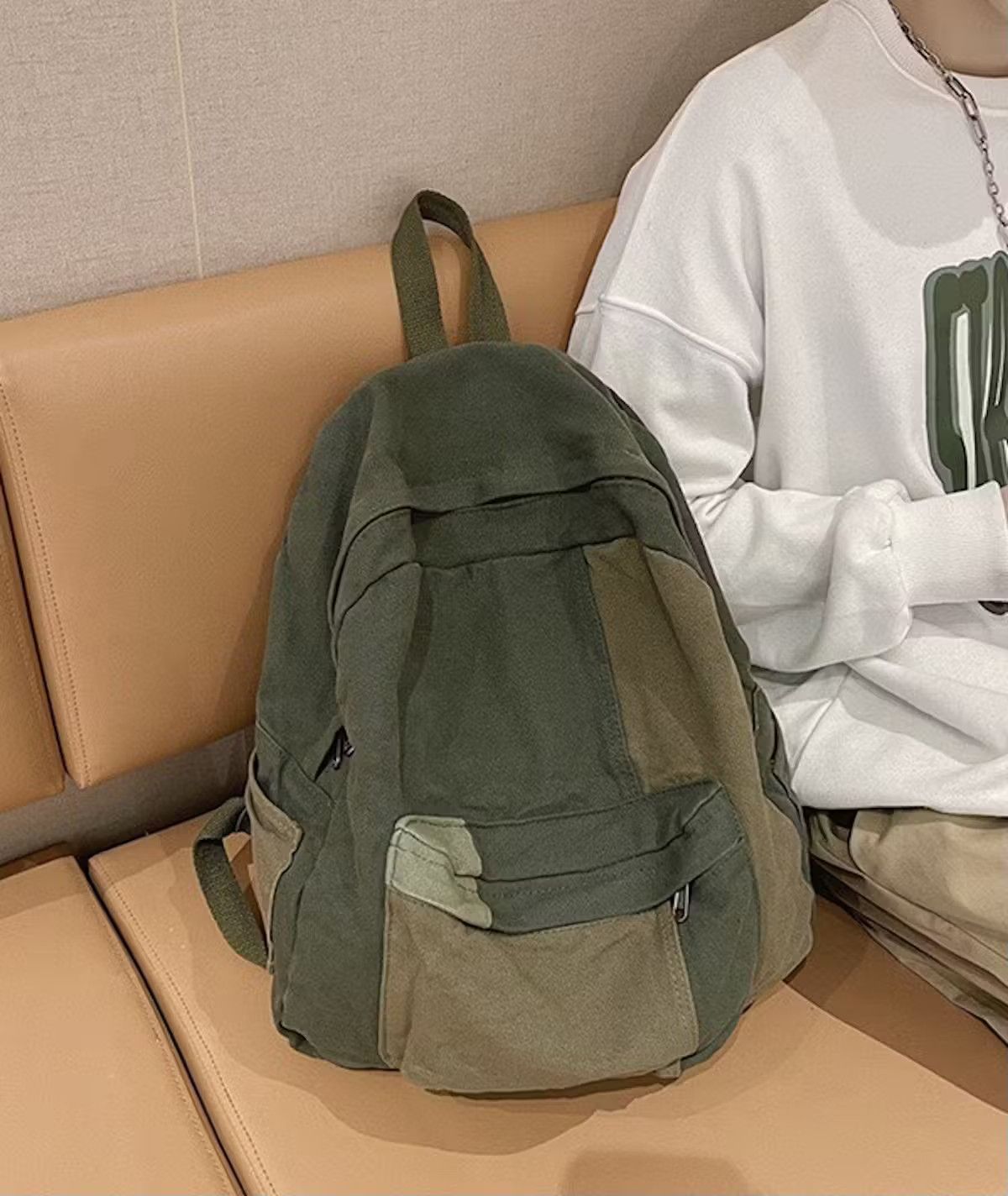 Japanese Brand Fashion patchwork canvas backpack aesthetic Size ONE SIZE - 1 Thumbnail
