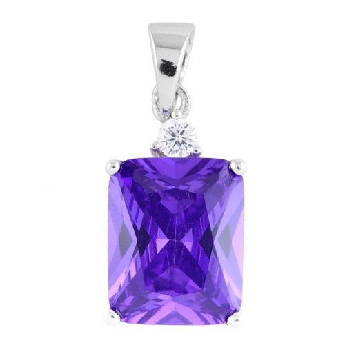 Sterling Silver Sterling Silver Rectangular Amethyst CZ Pendant Size ONE SIZE - 2 Thumbnail