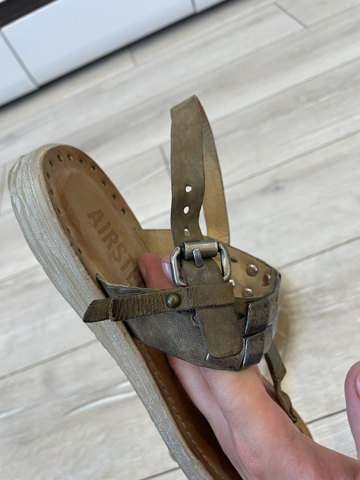 A.S.98 A.S.98 Airstep Gray Beige Silver Leather Italian Sandals Size US 9 / IT 39 - 7 Thumbnail