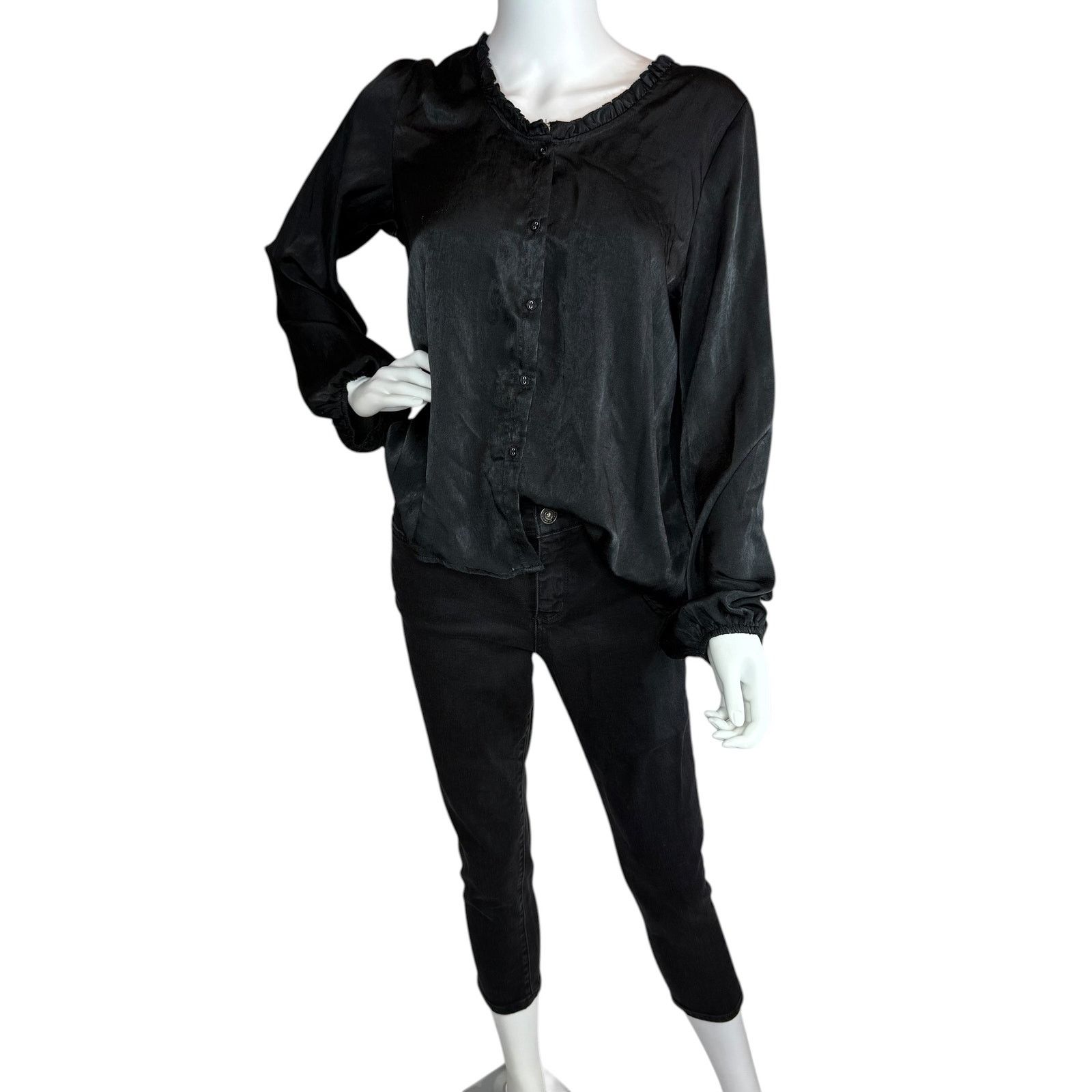 Other Blue Rain Sheer Black Ruffle Neck Blouse Size M Size M / US 6-8 / IT 42-44 - 5 Thumbnail