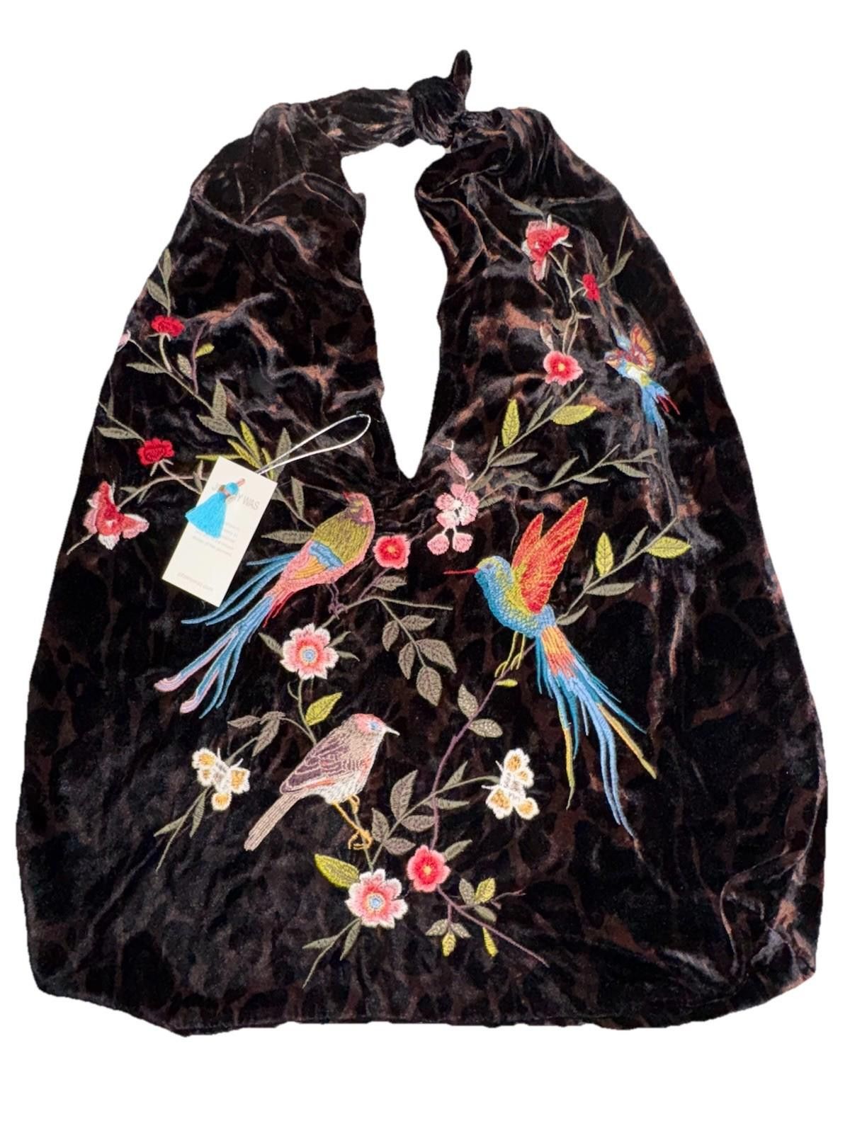 Johnny Was Johnny Was Leopard Print Velvet Hobo Bag Embroidered Birds Size ONE SIZE - 1 Thumbnail