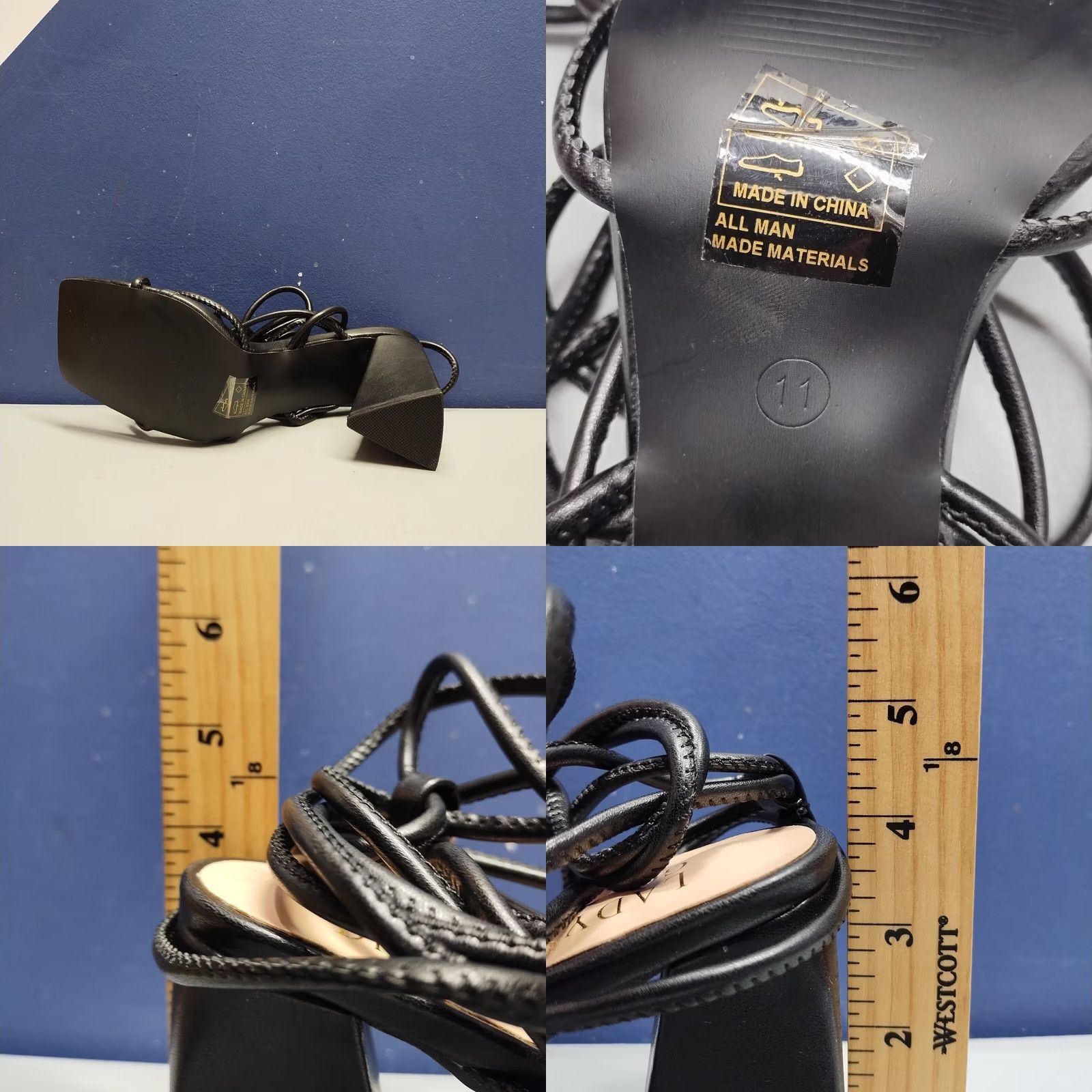 Vintage Lady Godiva Strappy Heels Womens Size 11 Black Comfort Square Toe Party/Cocktail Womens Shoes Size US 11 / IT 41 - 9 Thumbnail