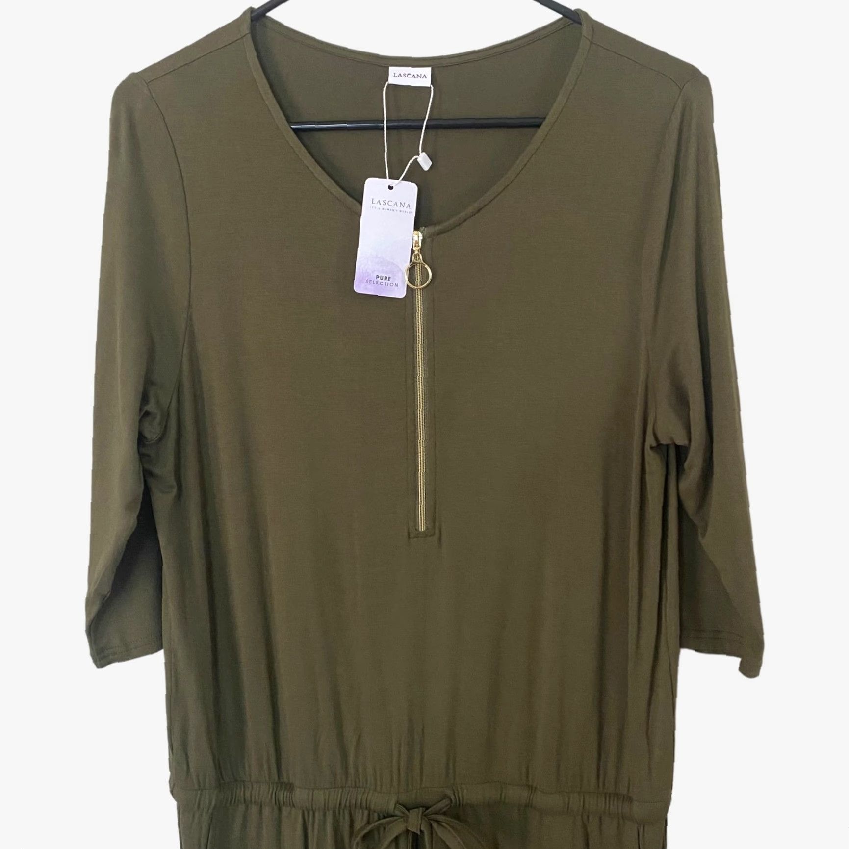 Vintage LASCANA Zip-Front Mini Dress Green Women's Size 6 Casual Drawstring Beach 3/4 Sleeve Size M / US 6-8 / IT 42-44 - 5 Thumbnail