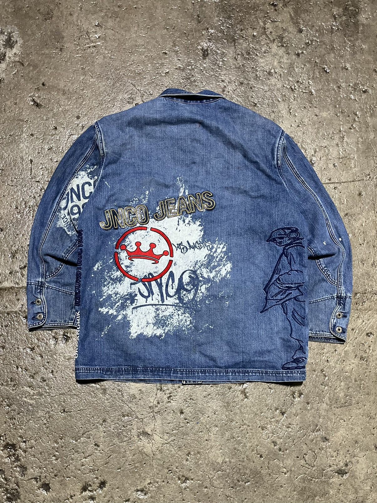 image of Crazy Vintage Y2K Jnco Jeans Denim Jacket Skater Unique in Blue, Men's (Size XL)