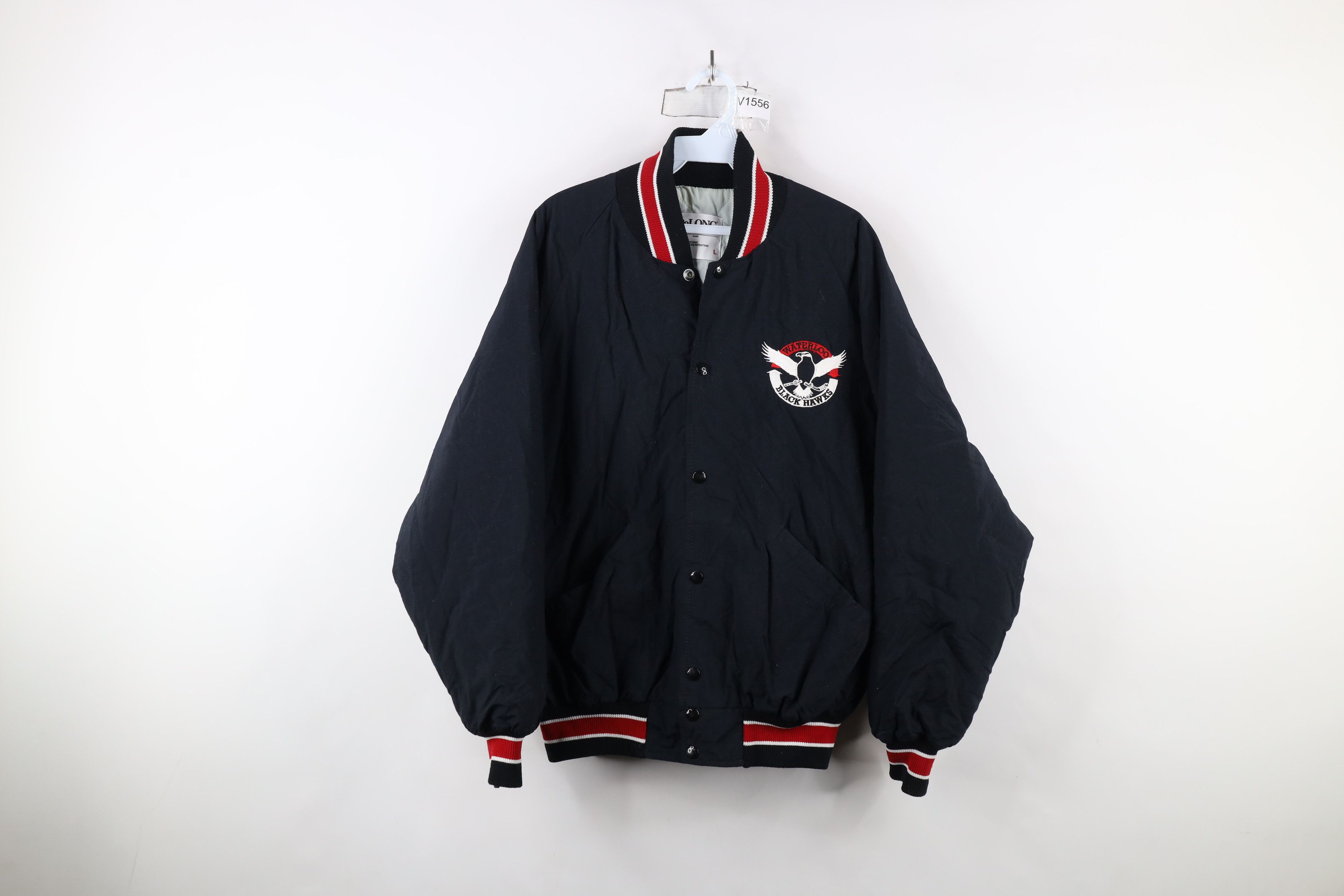 Vintage Vintage 80s Black Hawks Hockey Quilted Bomber Jacket USA Size US L / EU 52-54 / 3 - 1 Thumbnail