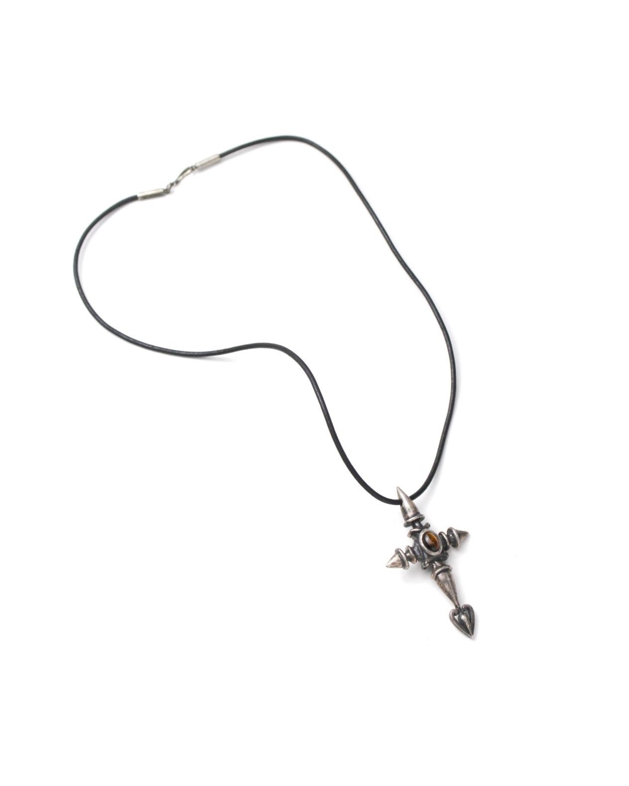 Vintage 2000S JAPANESE HANDMADE SILVER CROSS NECKLACE TIGER’S EYE Size ONE SIZE - 4 Thumbnail