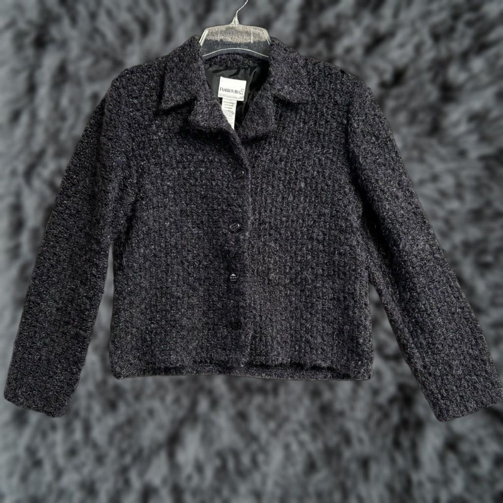 Vintage VINTAGE Fashion Bug Cardigan Sweater Women M Black Purple Mohair 80s Whimsigoth Shoulder Pads Size M / US 6-8 / IT 42-44 - 1 Thumbnail