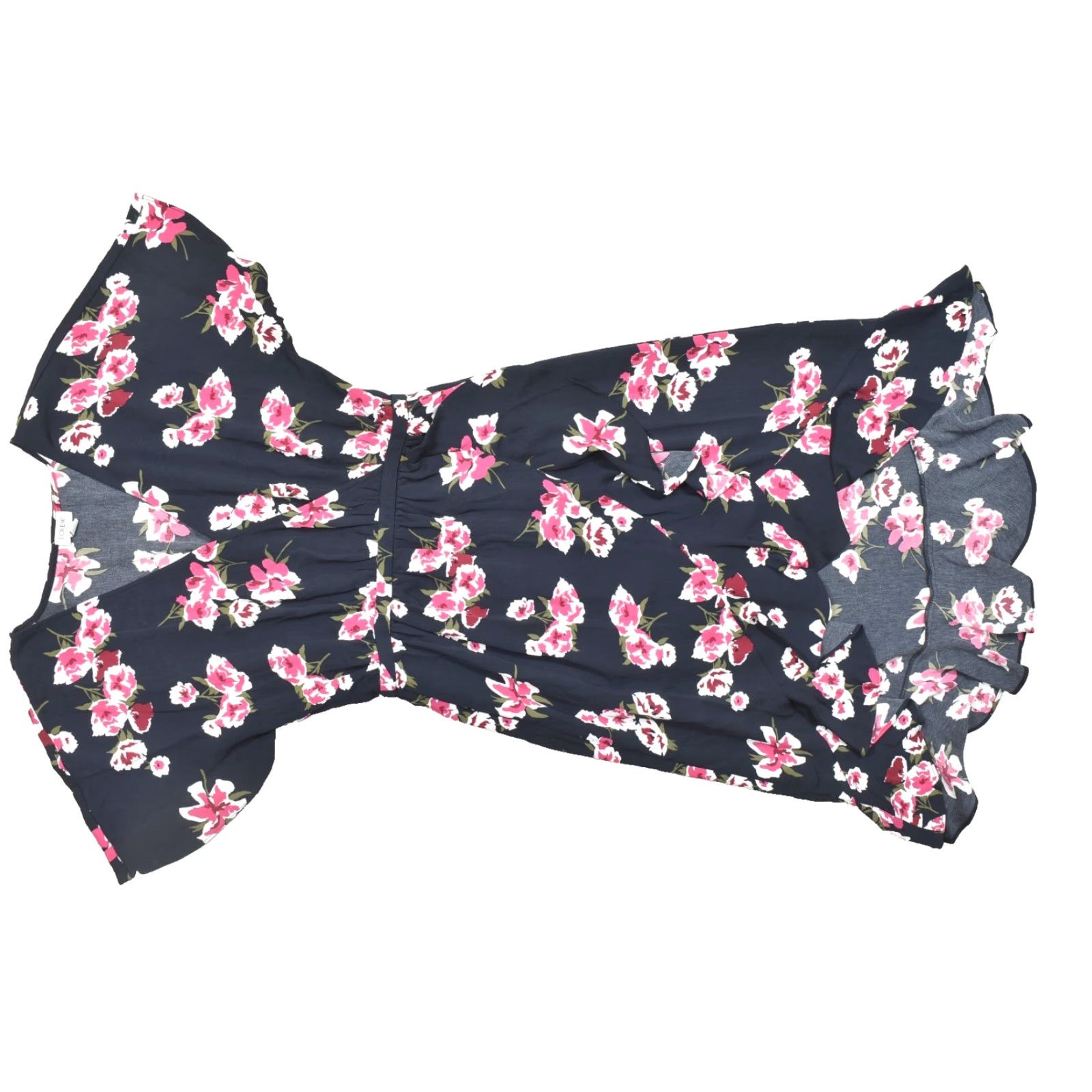 J.Crew J.CREW Floral Faux Wrap Mini Dress Navy Pink S Flutter Sleeve Elastic Waist Short Dress Pink Floral Shirt? Size S / US 4 / IT 40 - 2 Thumbnail