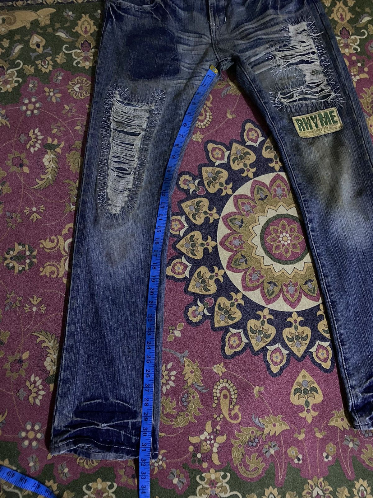 If Six Was Nine × Japanese Brand × Le Grande Bleu (L.G.B.) Japanese Brand RHYME Distressed Denim Pant Size US 33 - 19 Thumbnail