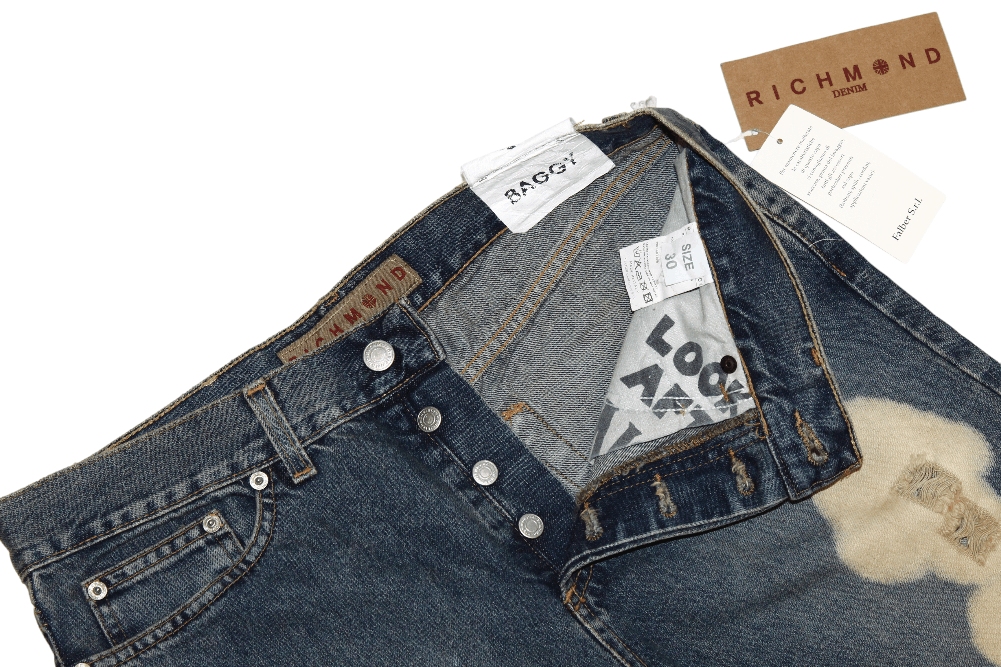 John Richmond Richmond Denim Baggy Distressed Stonewashed Blue Jeans Size US 32 / EU 48 - 5 Thumbnail