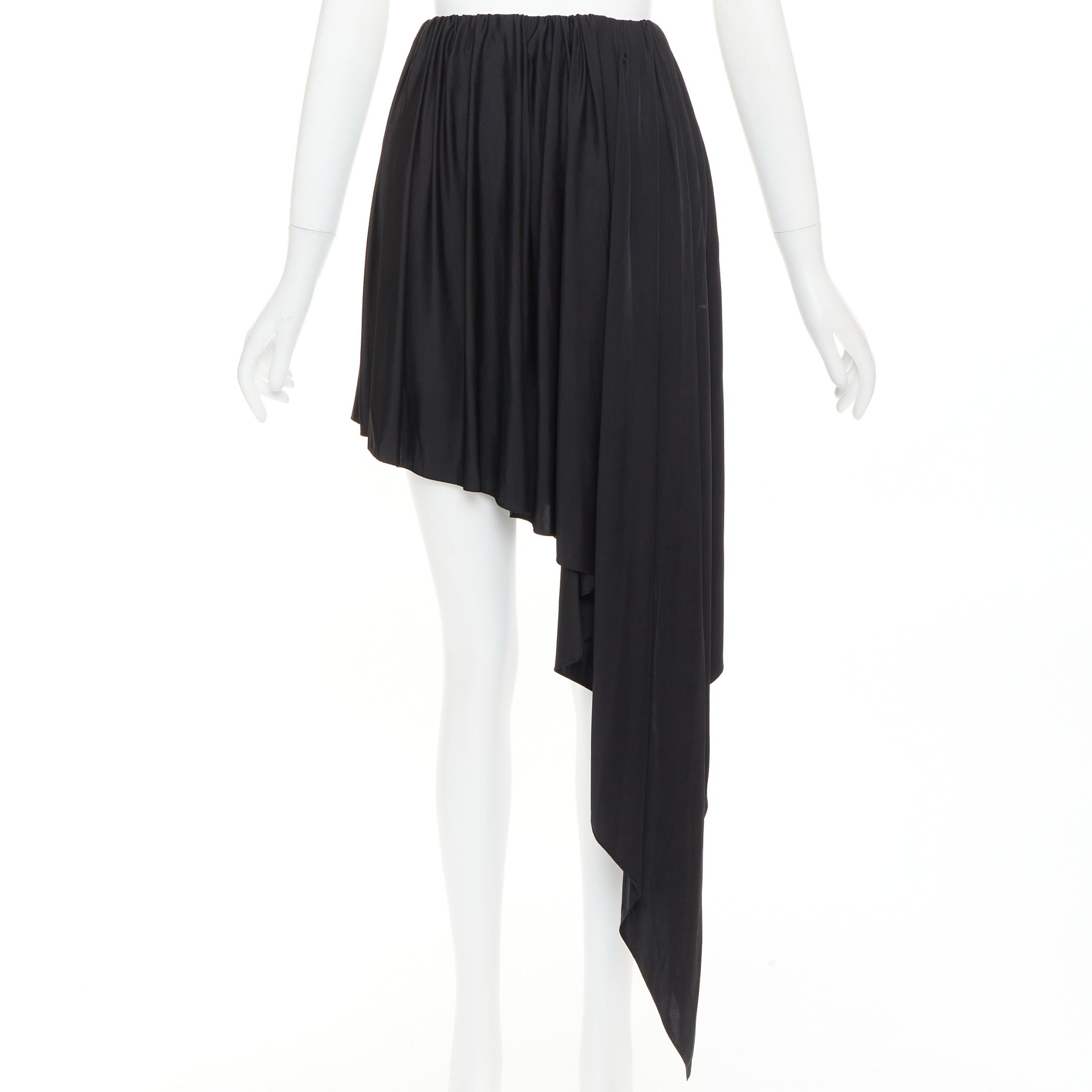 Alexandre Vauthier ALEXANDRE VAUTHIER black shiny stretch jersey asymmetric drape skirt Size 25" / US 0 / IT 36 - 1 Thumbnail