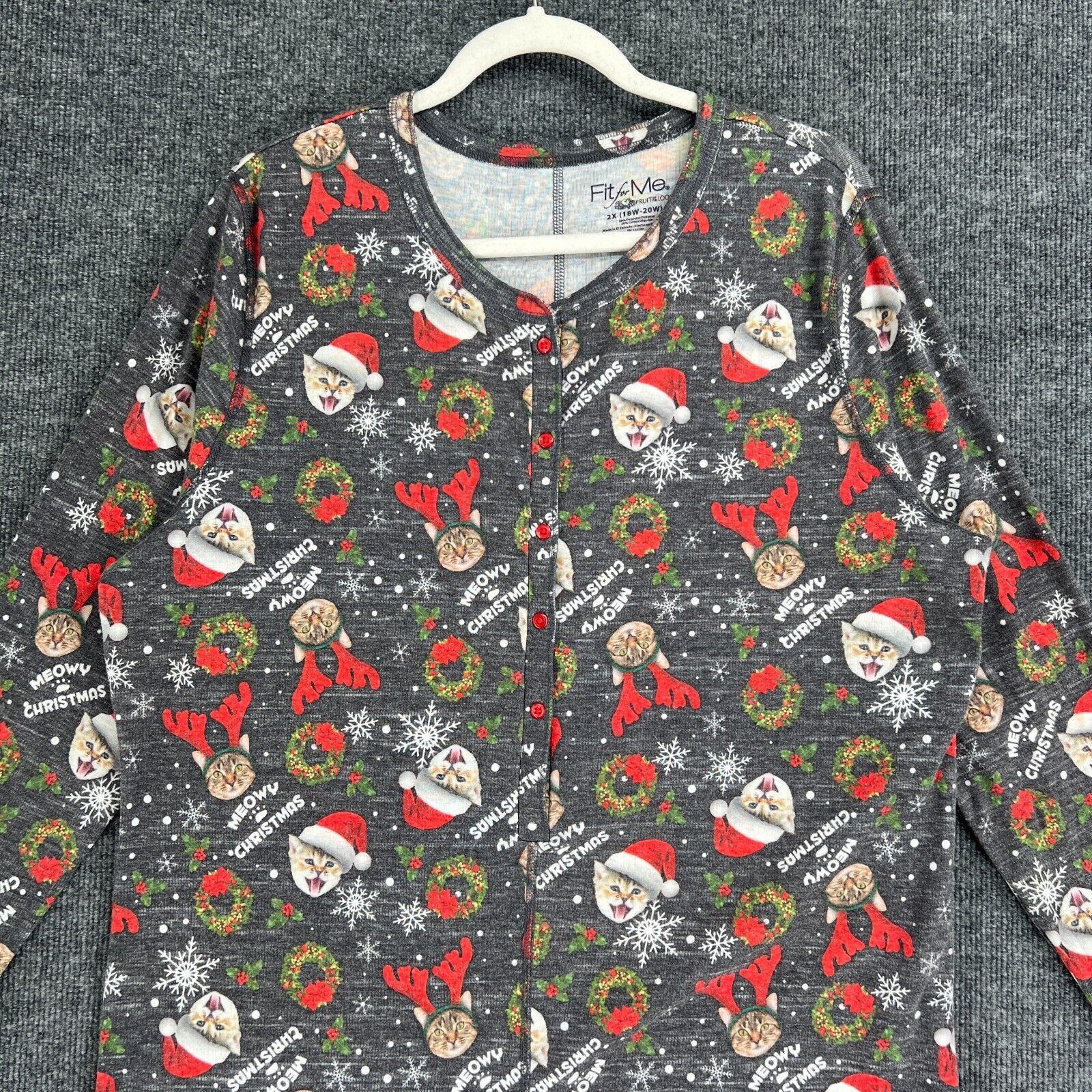 Fruit Of The Loom Fruit of the Loom Union Suit Christmas Cat Pajamas Womens 2X Size ONE SIZE - 2 Thumbnail