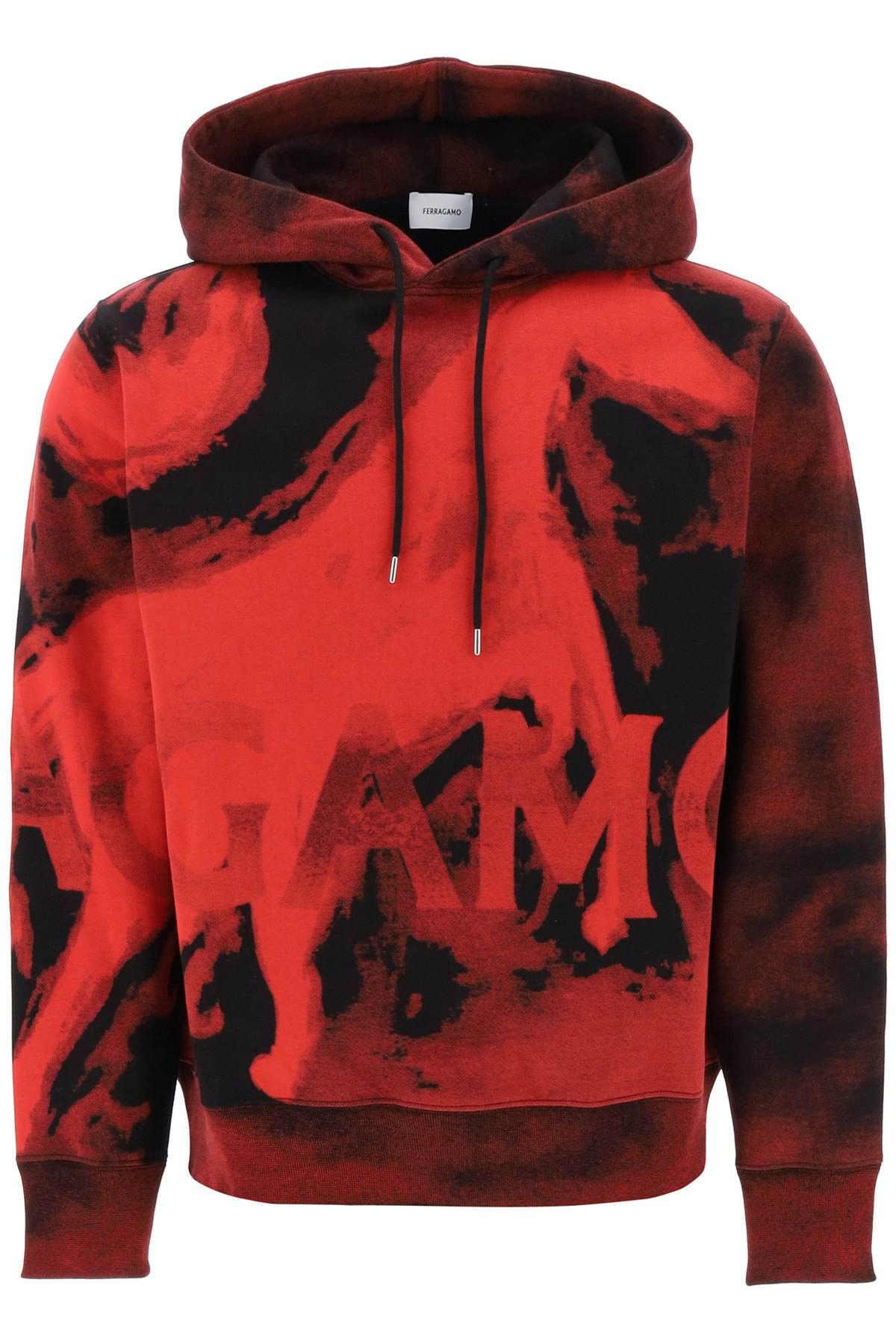 image of Salvatore Ferragamo Ferragamo Mustang Print Hoodie in Nero Red, Men's (Size Small)