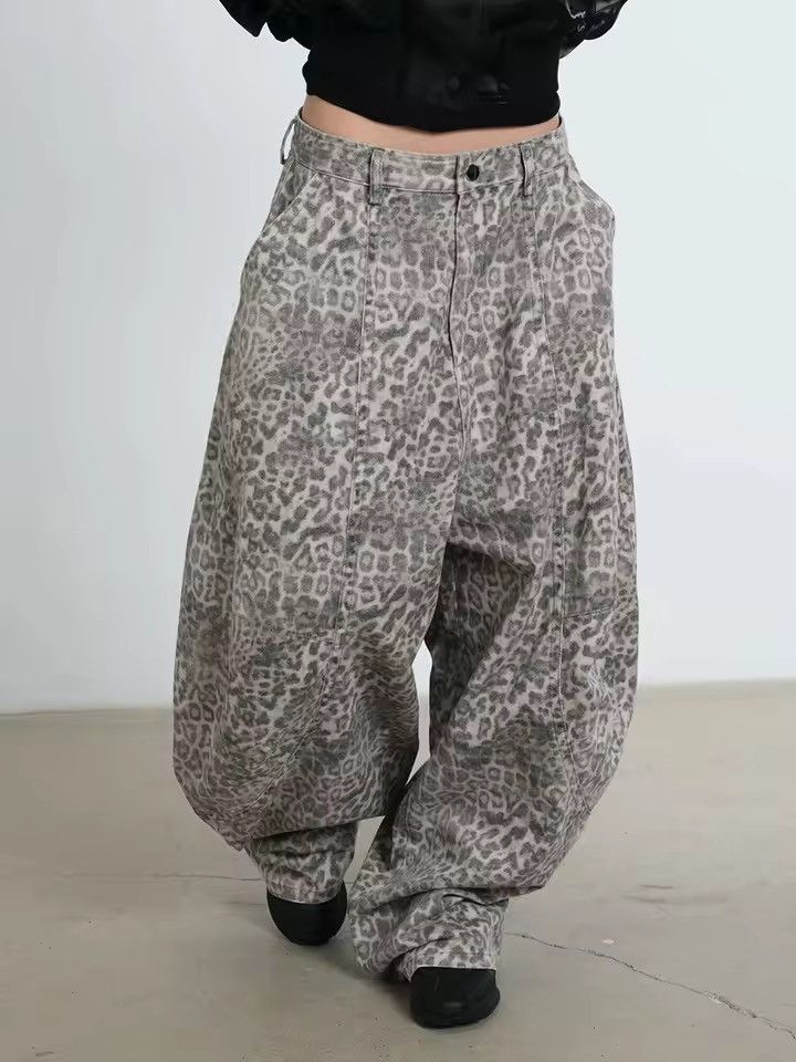 Jean Leopard Streetwear Baggy Y2k Retro Cargo Jeans Pants Size 28" / US 6 / IT 42 - 1 Thumbnail