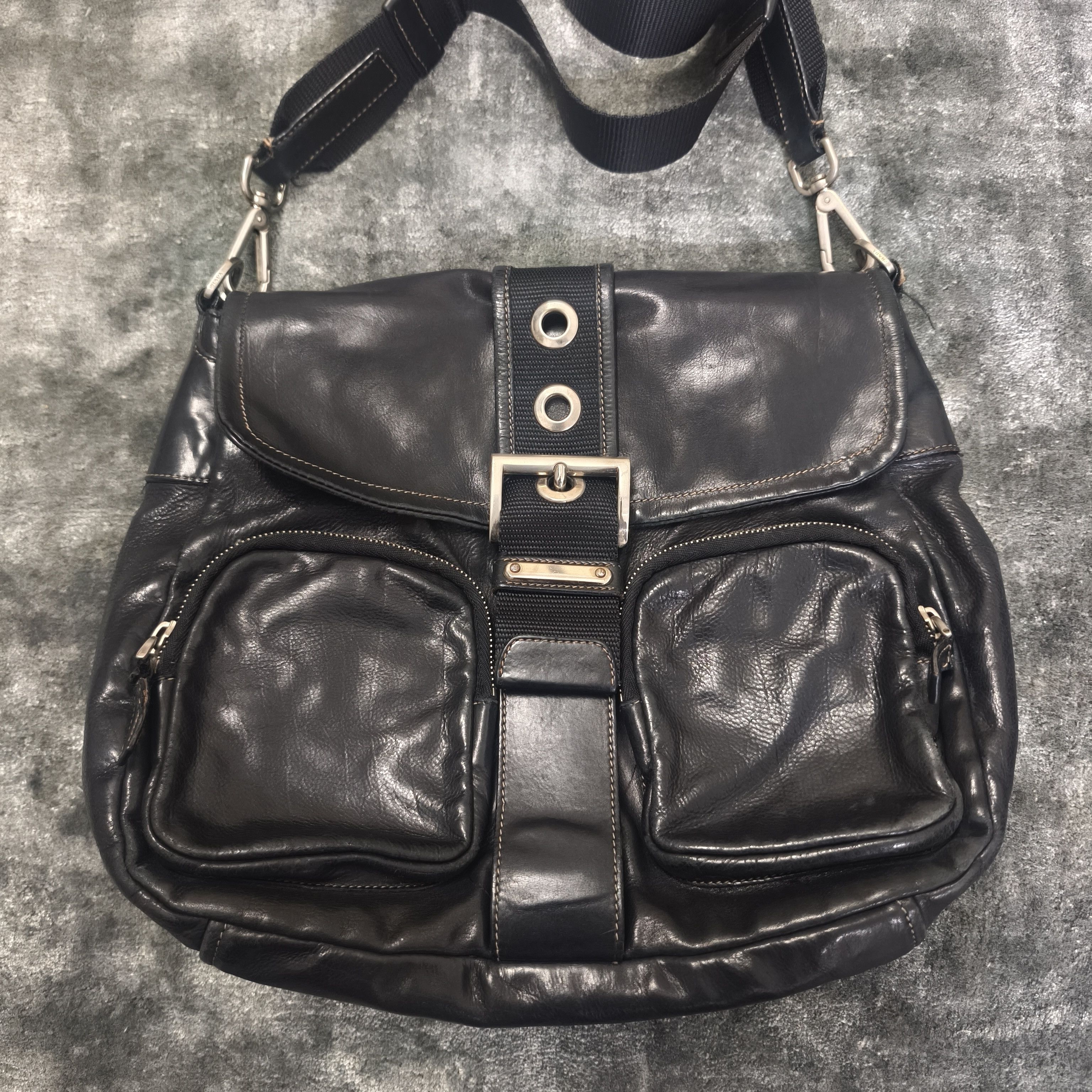 Prada PRADA Vintage Double Pocket Full Leather Bag Size ONE SIZE - 3 Thumbnail