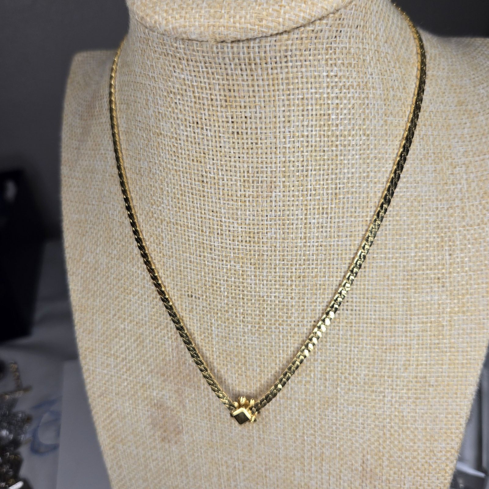 Vintage Vintage Gold Tone Rhinestone Flower Choker Herringbone Chain Size ONE SIZE - 14 Thumbnail