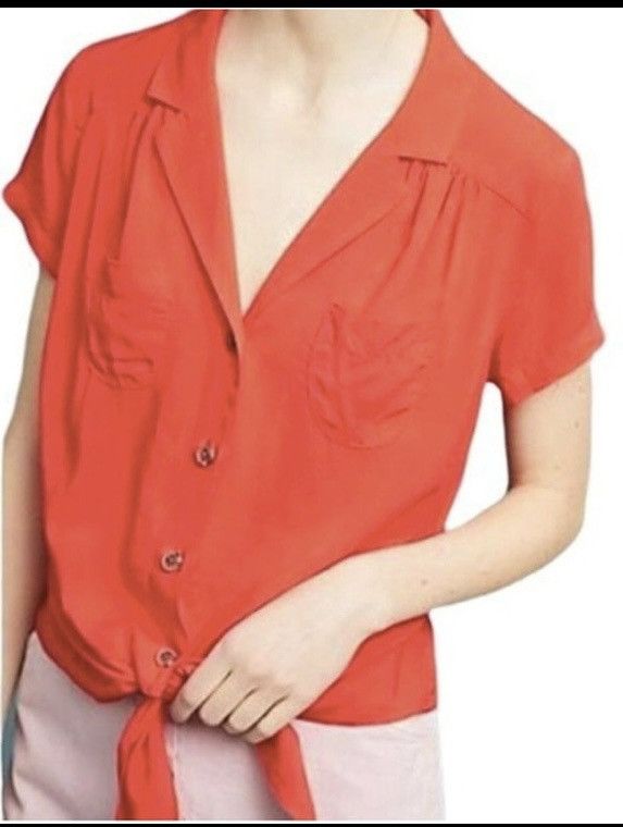 Anthropologie Anthropologie “Maeve” Collared Button Down Tie-Waist Blouse Size L / US 10 / IT 46 - 2 Thumbnail