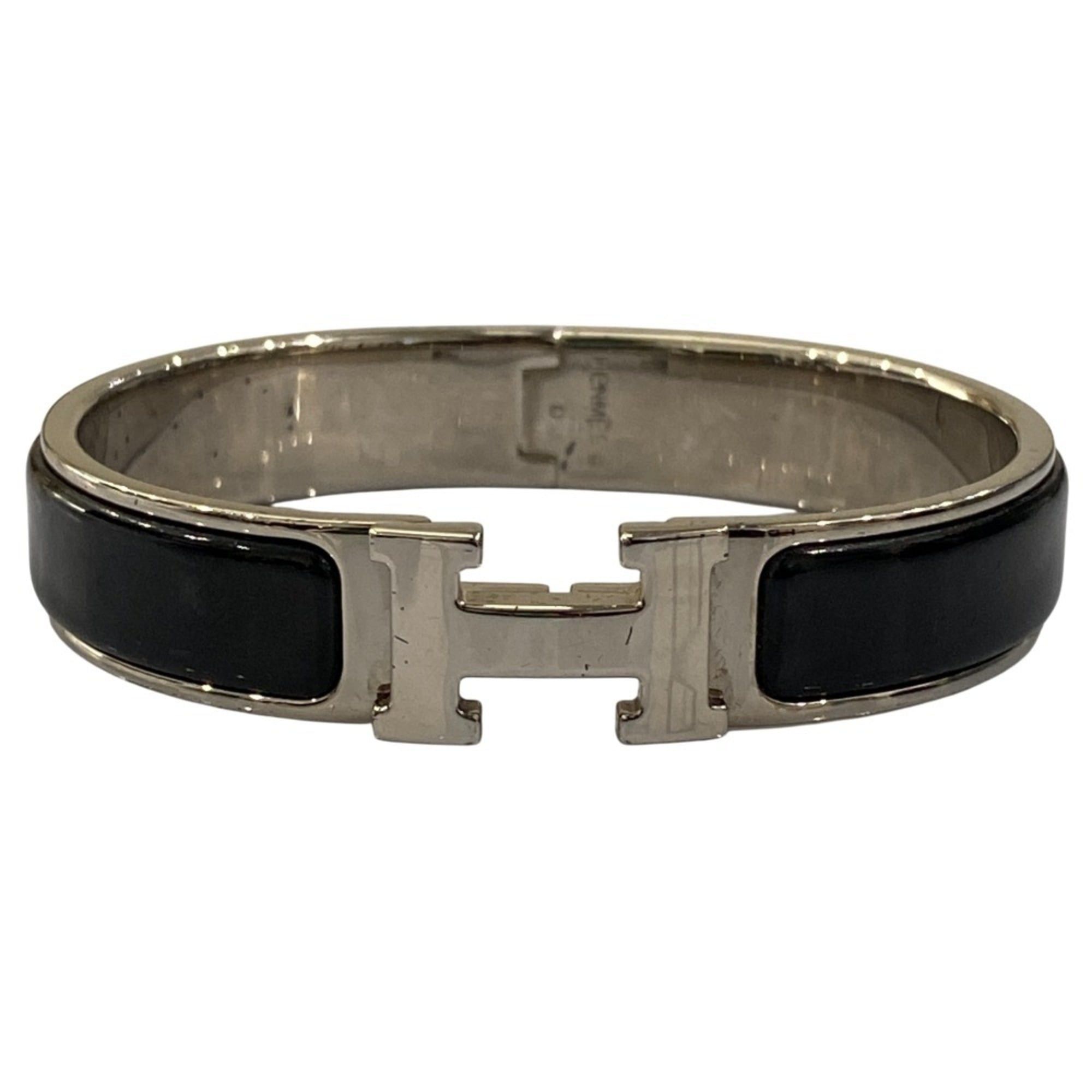 Hermes HERMES Belt motif bangle bracelet black x silver  display picture 2