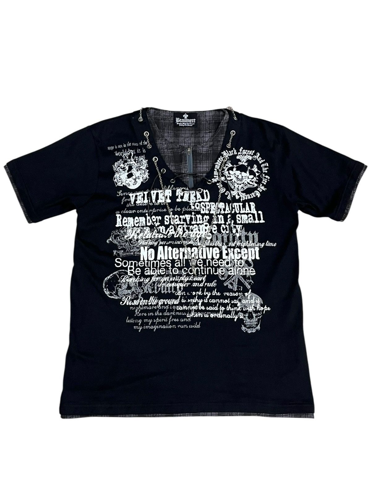 Seditionaries 💀Beaumere Punk Skull Graphic Poem Lace-Up Necklace T-Shirt Size US M / EU 48-50 / 2 - 3 Thumbnail