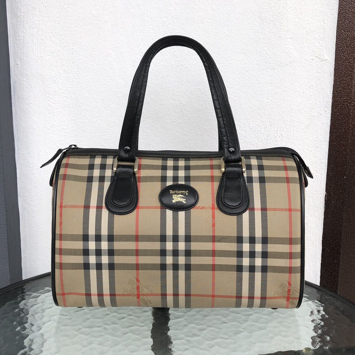 Burberry Burberry's Nova Check Pattern Logo Embossed Boston Bag Size ONE SIZE - 2 Thumbnail
