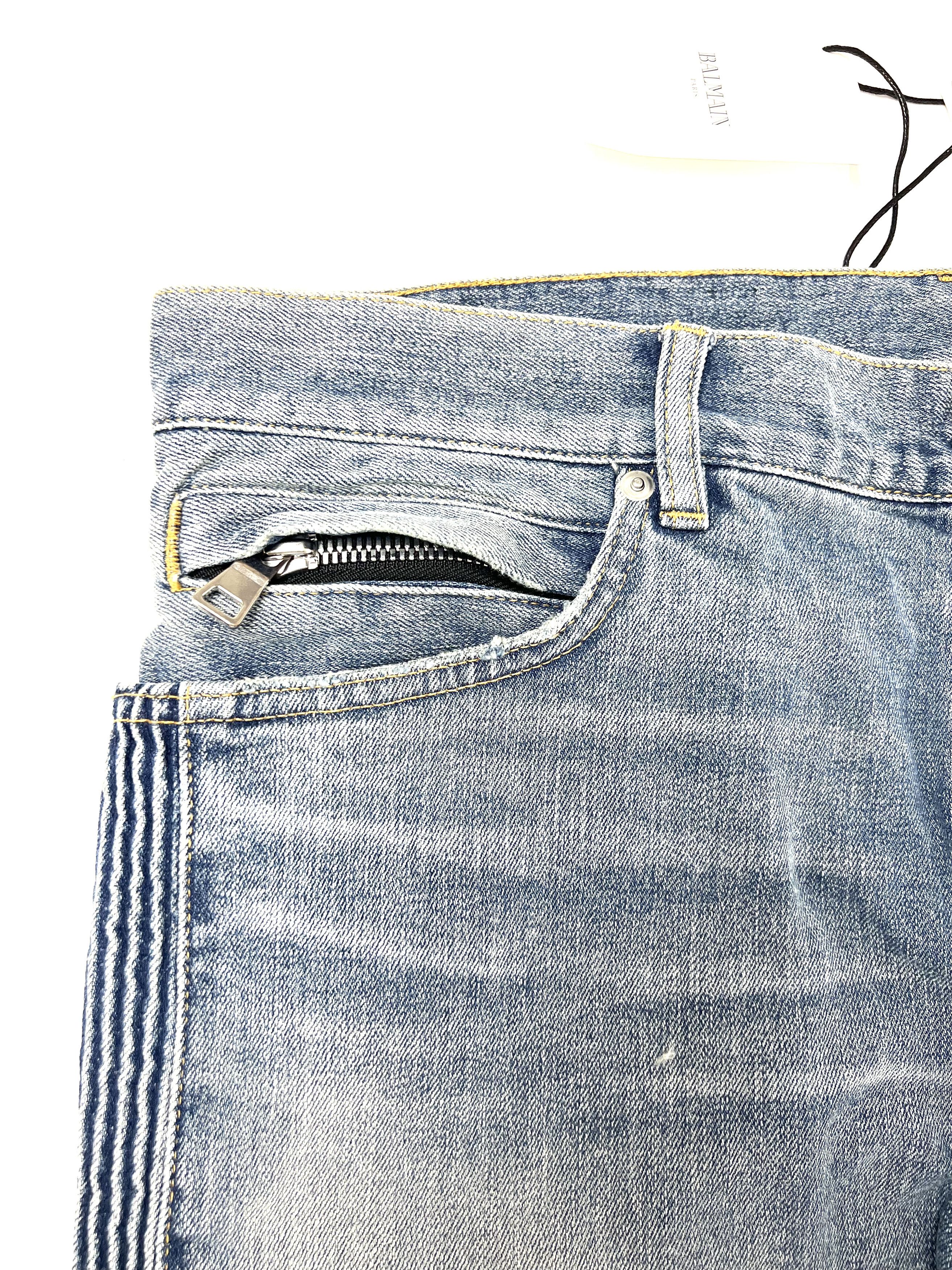 Balmain NEW, BALMAIN PARIS BLUE RIBBED DENIM JEANS SS17 Size US 33 - 8 Thumbnail