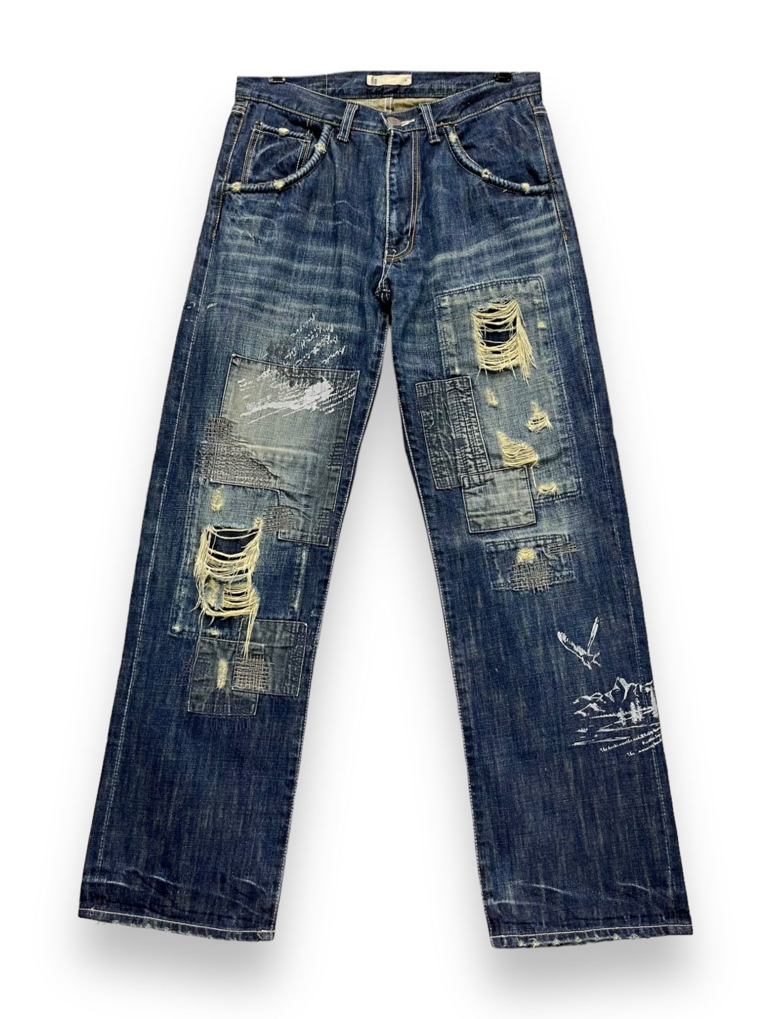Global Work 🔥GRUNGE KurtCobain Inspired Boro Patchwork Undercover Style Size US 31 - 6 Thumbnail