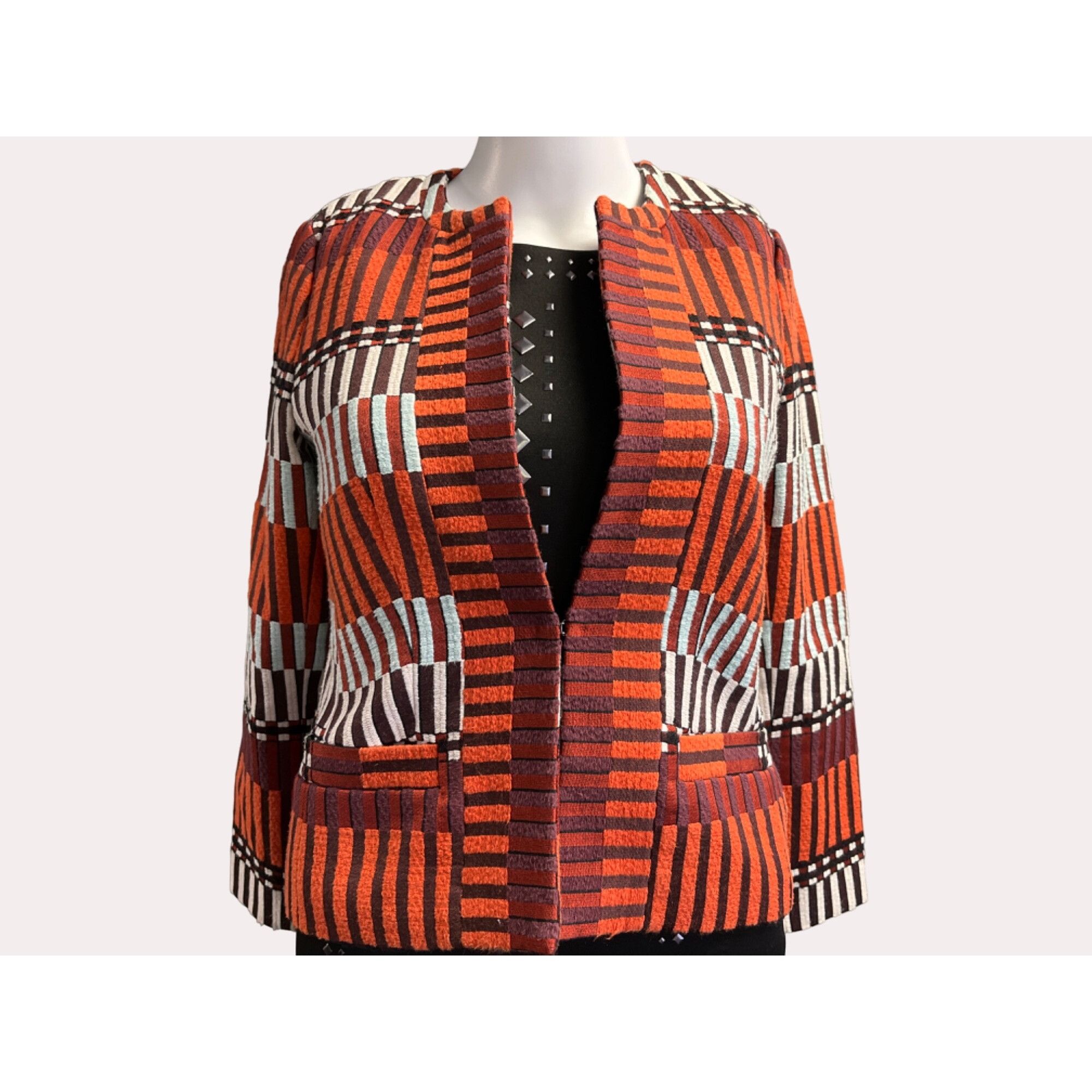 Ann Taylor Ann Taylor Petite Women's Orange Mala Striped Blazer Size 00 Size XXS / US 00 / IT 34 - 1 Thumbnail
