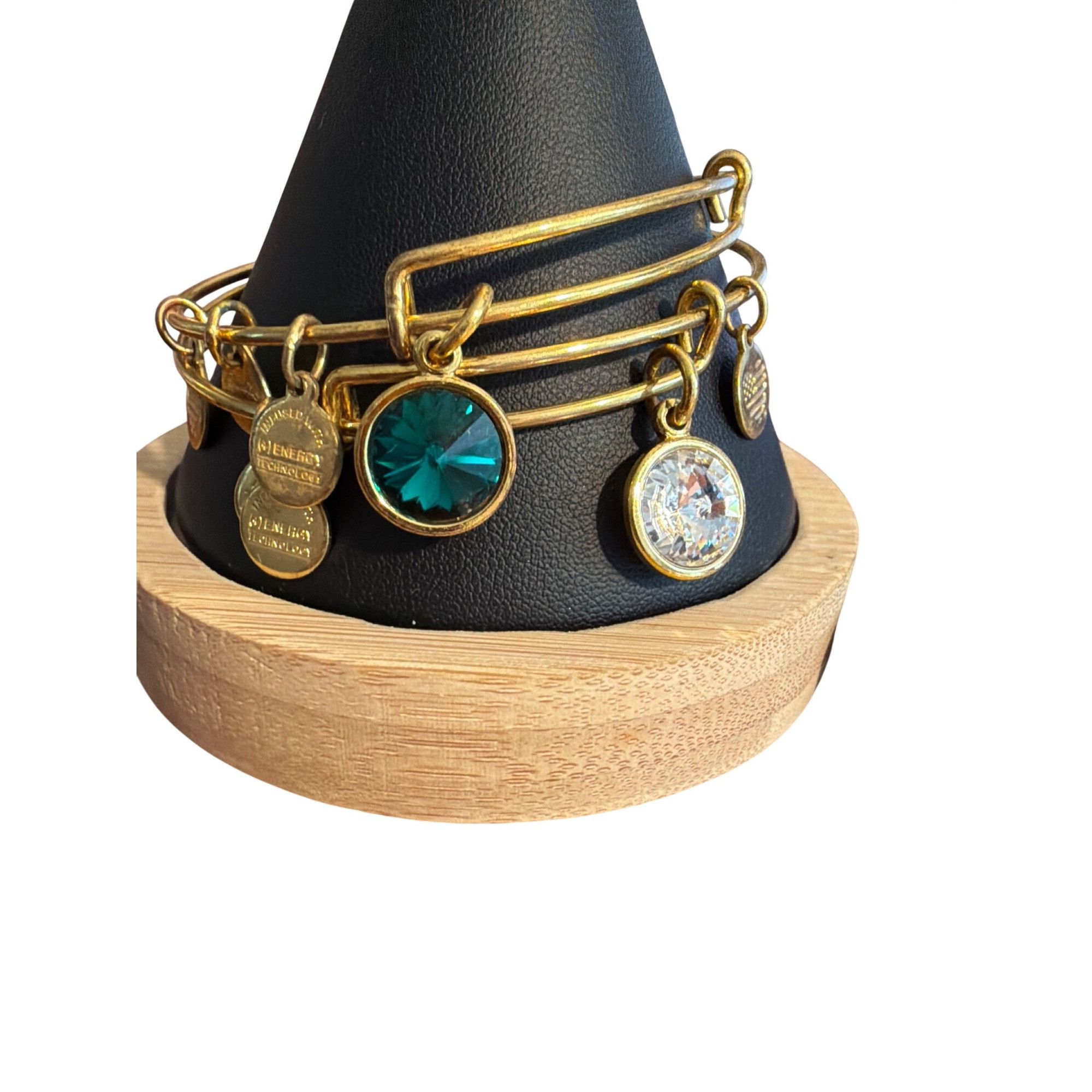 Other 2 Alex And Ani Gold Tone Crystal Charm Bangle Bracelets Gree Size ONE SIZE - 1 Thumbnail