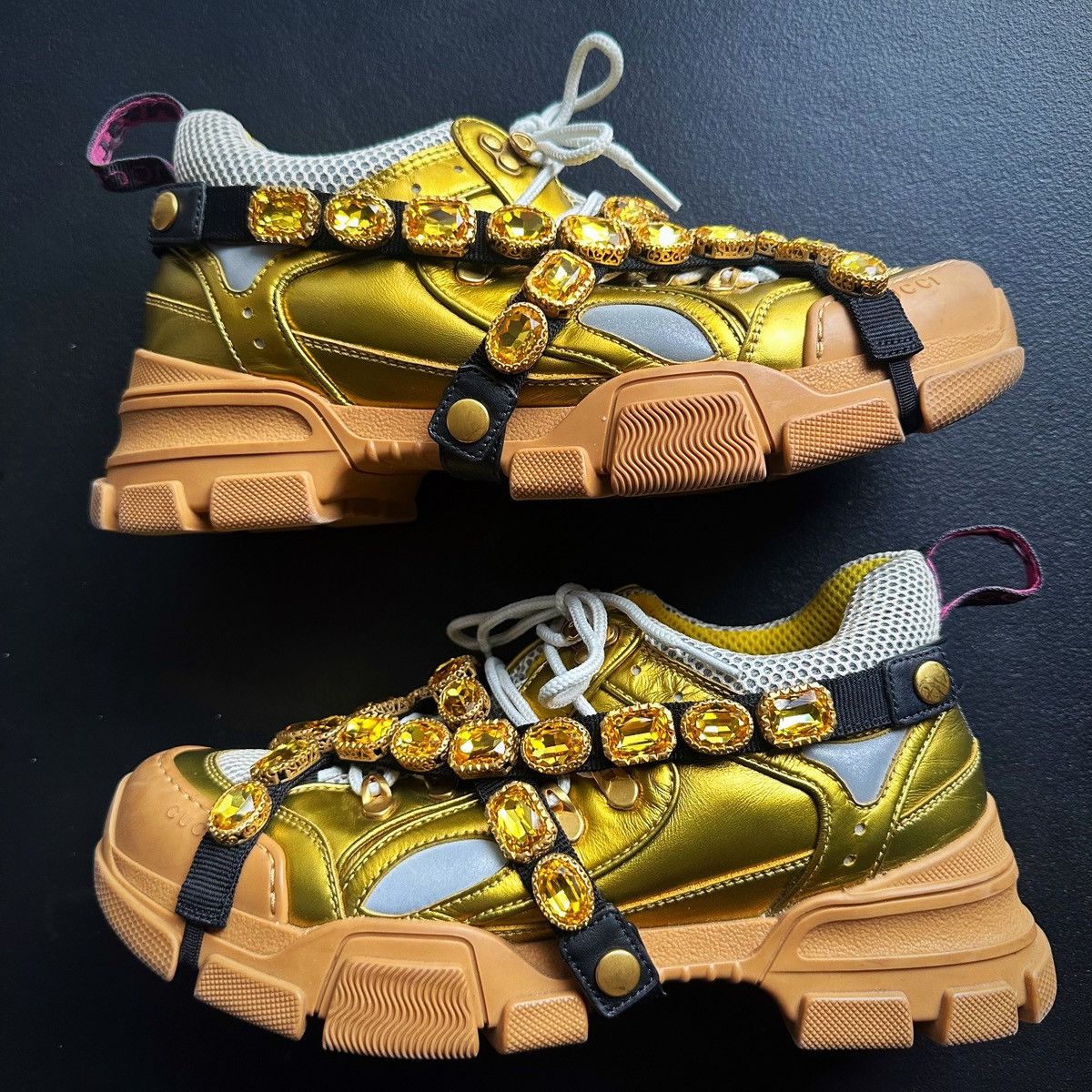 $1590 Men's Gucci Flashtrek Removable Crystals Sneakers