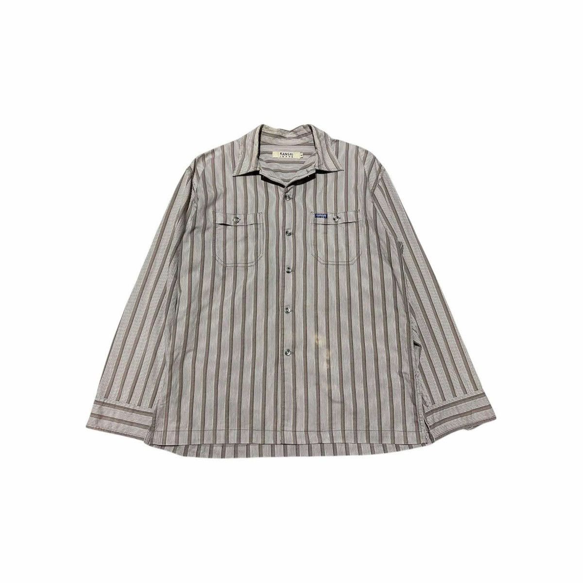 Japanese Brand 🔥Vintage Kansai Jeans Striped Shirt Double Pockets Size US M / EU 48-50 / 2 - 2 Thumbnail