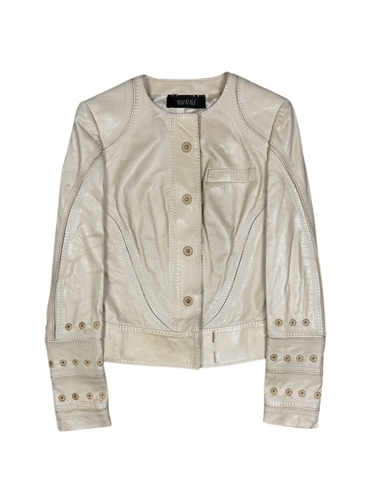 Gucci Gucci Frida Giannini Era Cream Leather Jacket Size S / US 4 / IT 40 - 1 Thumbnail