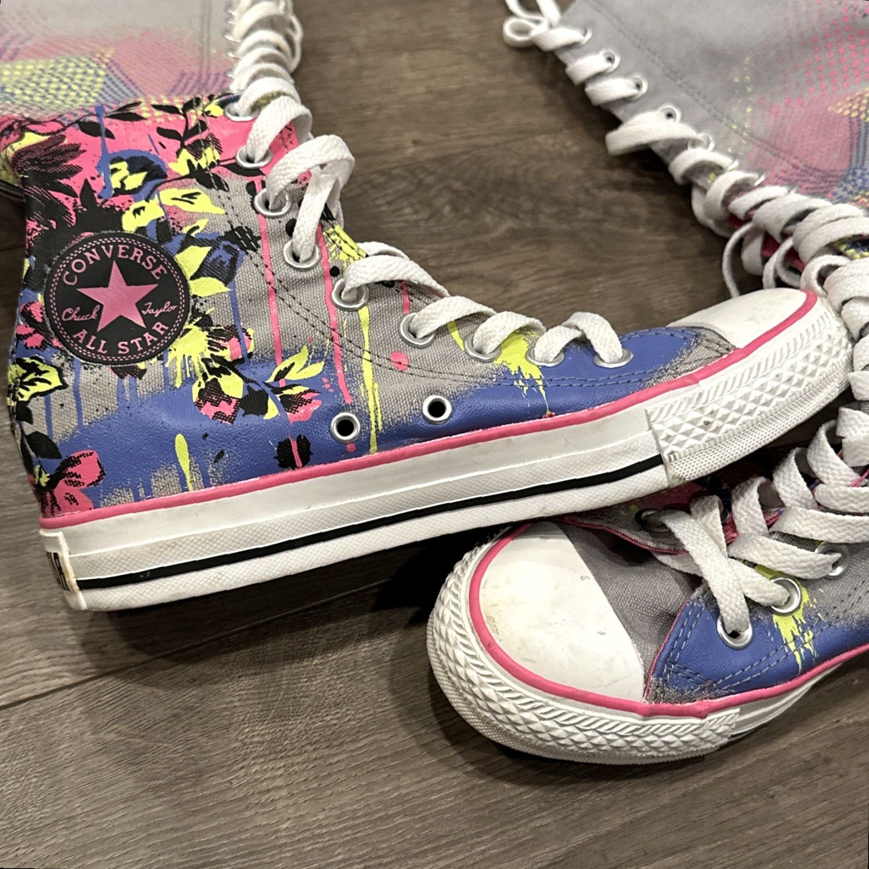 Converse VINTAGE Converse Chuck Taylor All-Star Knee High Sneakers Gray/Pink Zipper Lace-Up Women Size 6 Stars Size US 4 / IT 34 - 4 Thumbnail