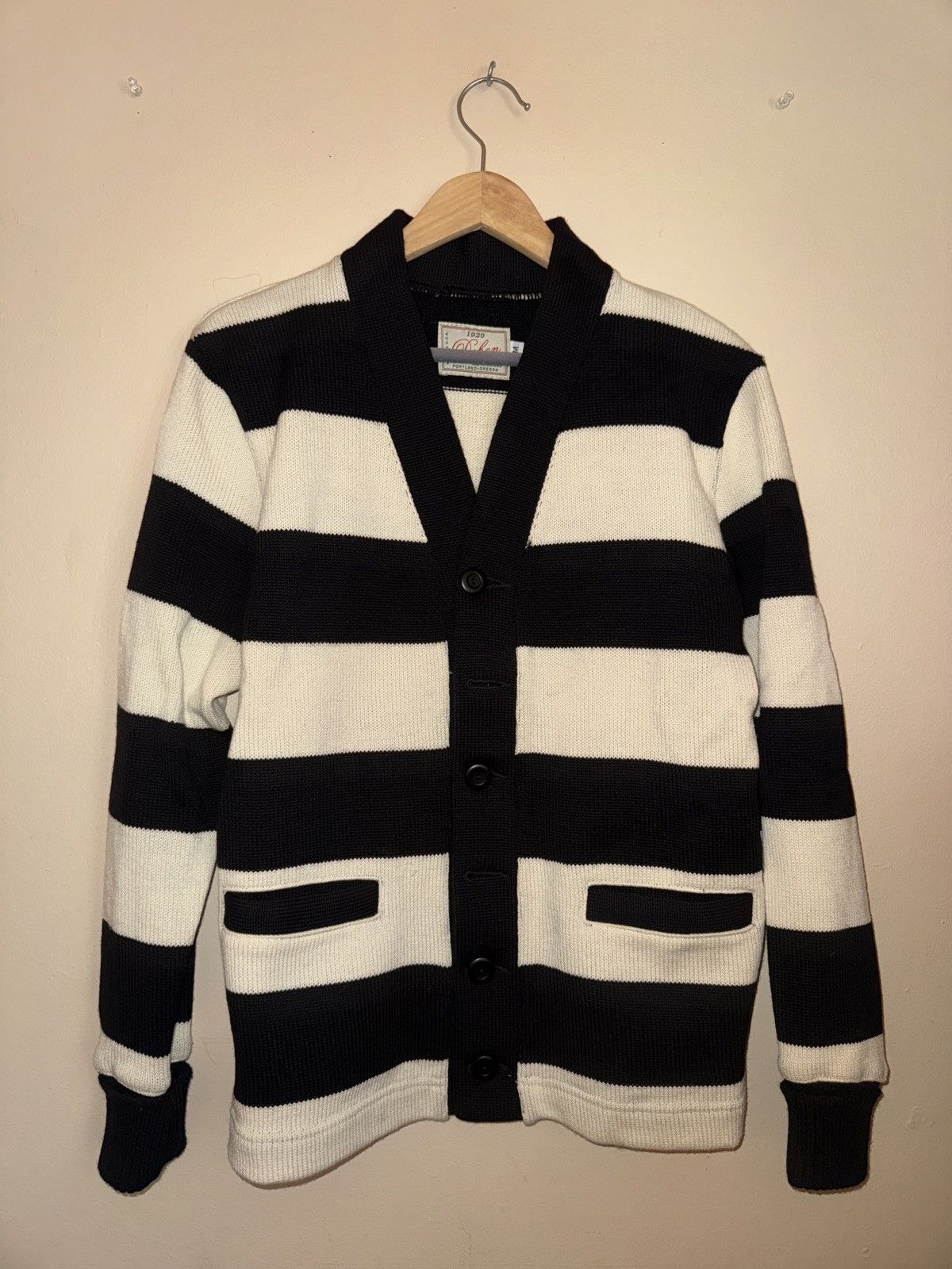 Dehen 1920 Classic Cardigan Jail Stripe Sweater