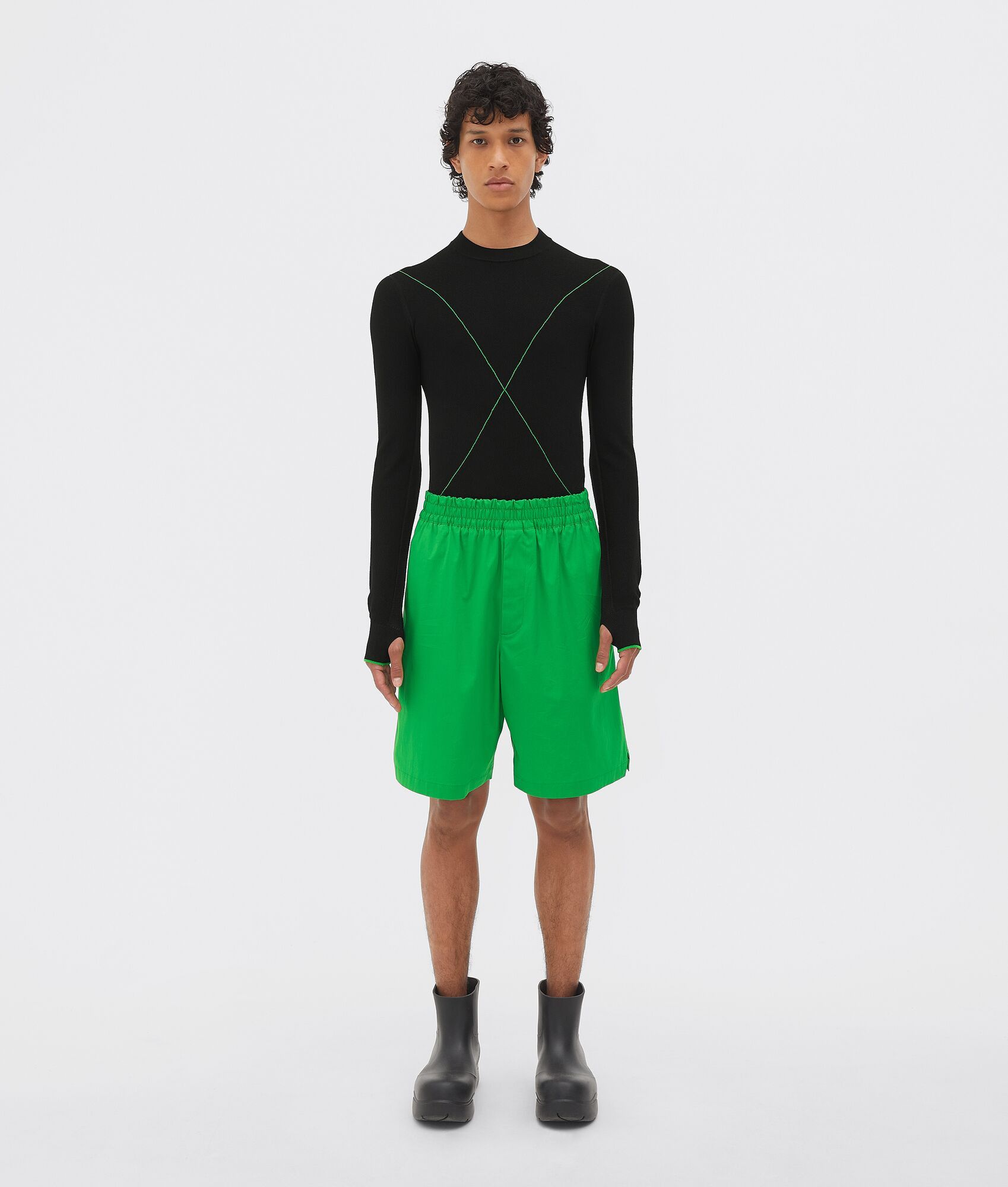 image of Bottega Veneta O1N1Vont0124 Sweater In Black/green, Men's (Size Medium)