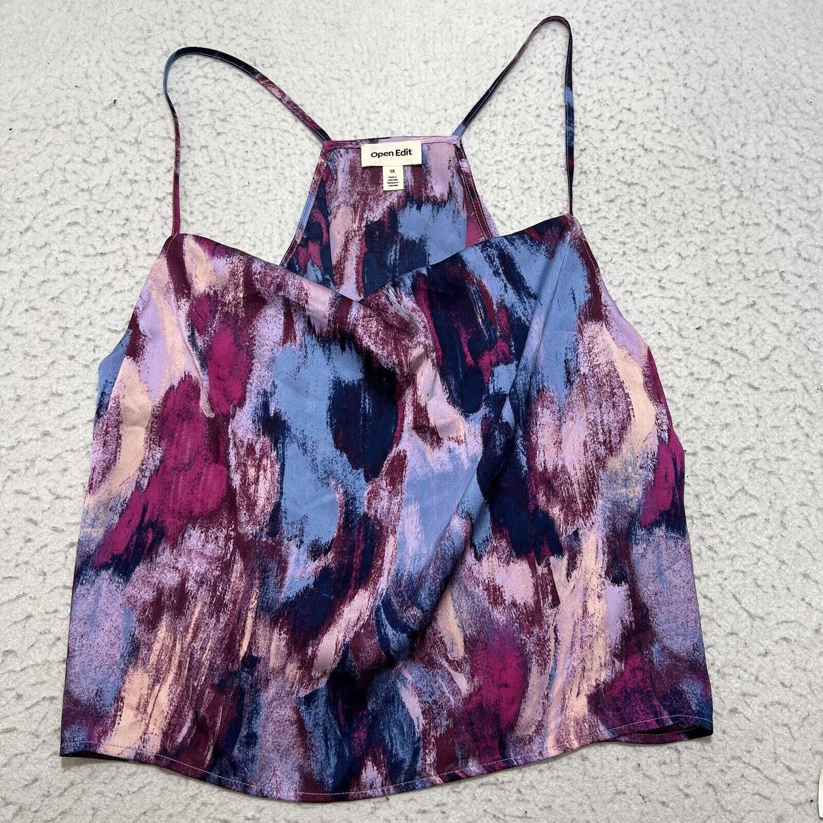 Nordstrom Open Edit Cowl Neck Satin Camisole Purple Chalk Camo Top Size XL / US 12-14 / IT 48-50 - 2 Thumbnail
