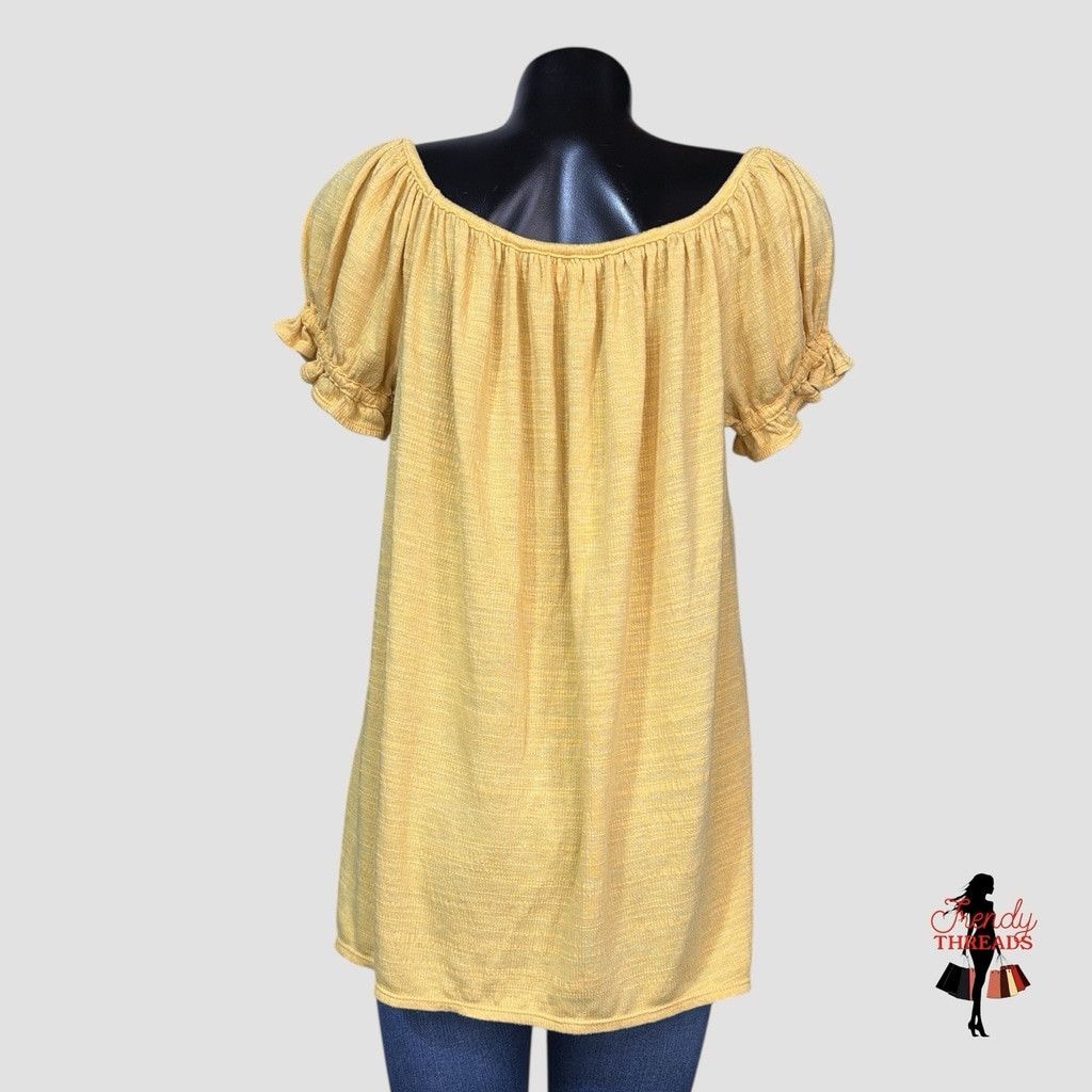 Other Max Studio NEW Shirt Large Yellow Short Sleeve Boho Blouse T Size L / US 10 / IT 46 - 4 Thumbnail