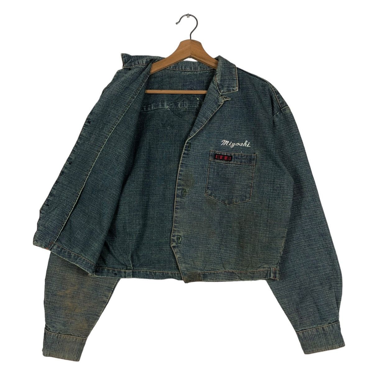 Japanese Brand 🔥CROPPED DENIM BIKER JACKET MIYOSHI JAPAN ISSEY MIYAKE Size US M / EU 48-50 / 2 - 13 Thumbnail